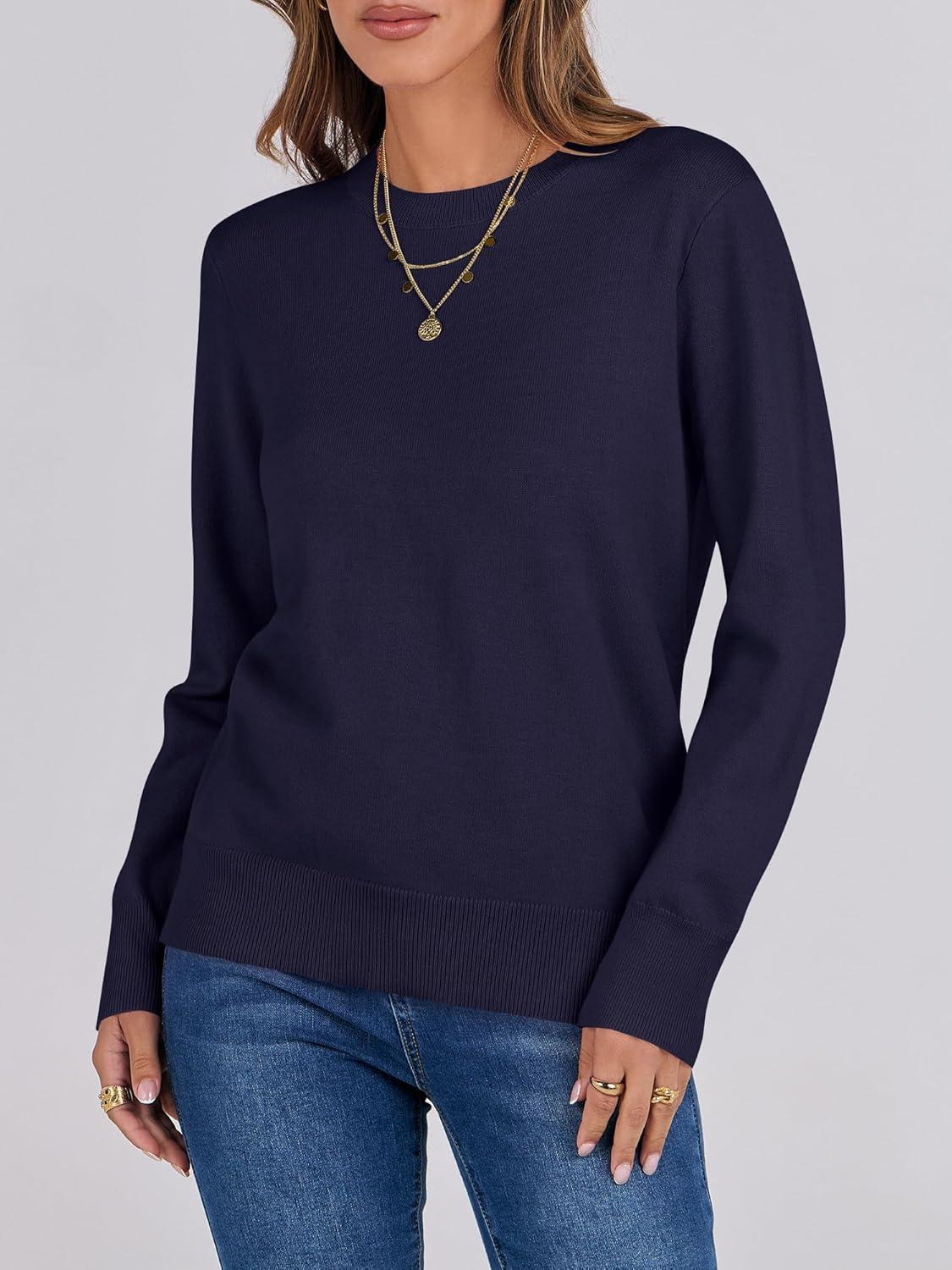 imageANRABESS Womens Long Sleeve Crewneck Classic 2025 Fall Soft Basic Pullover Sweaters TopNavy Blue