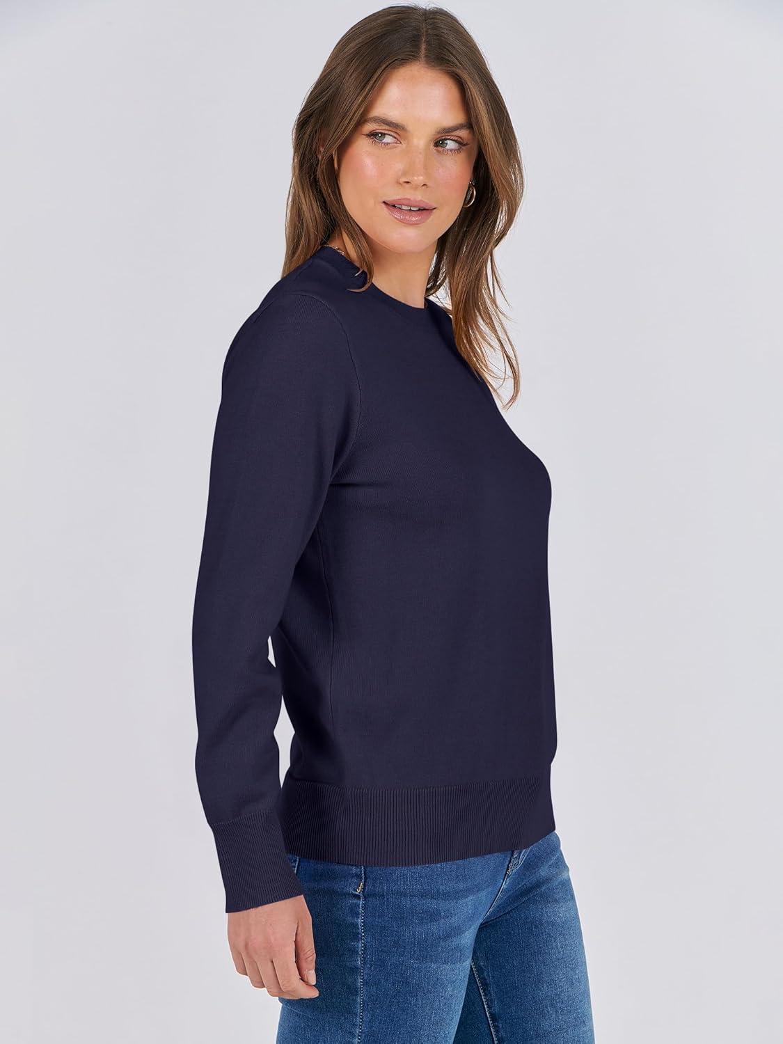 imageANRABESS Womens Long Sleeve Crewneck Classic 2025 Fall Soft Basic Pullover Sweaters TopNavy Blue