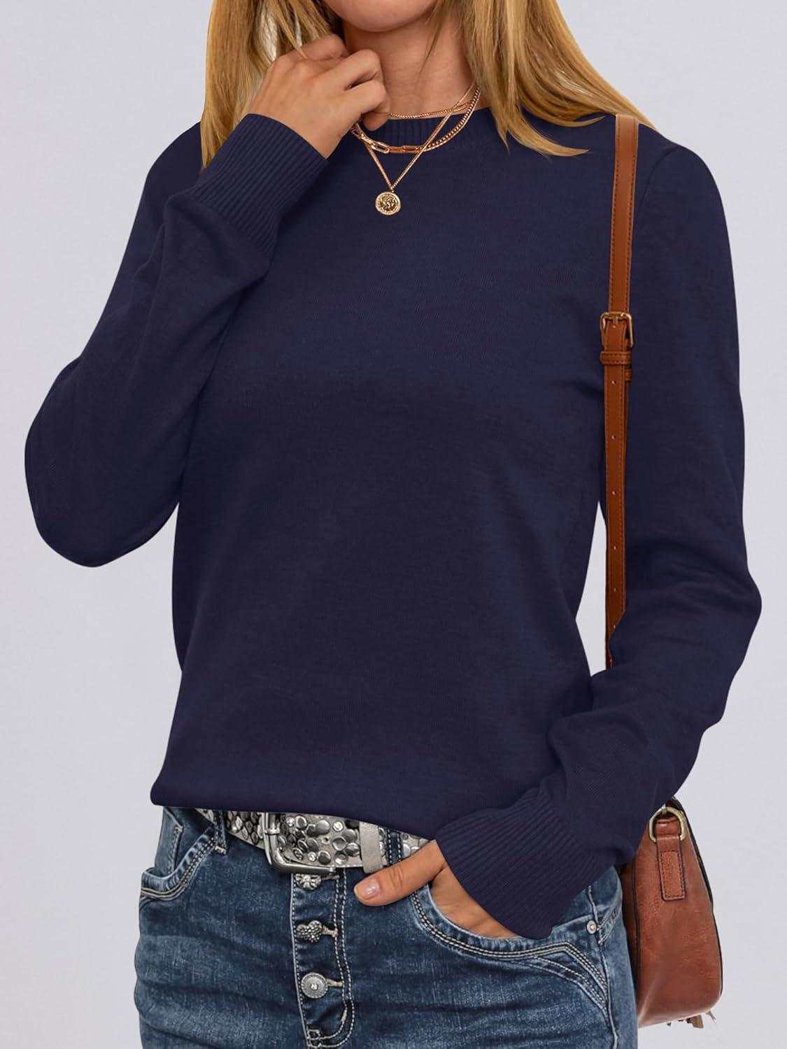 imageANRABESS Womens Long Sleeve Crewneck Classic 2025 Fall Soft Basic Pullover Sweaters TopNavy Blue