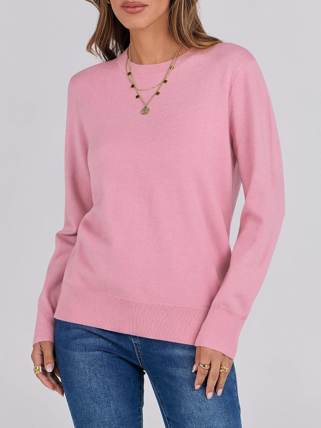 imageANRABESS Womens Long Sleeve Crewneck Classic 2025 Fall Soft Basic Pullover Sweaters TopPink