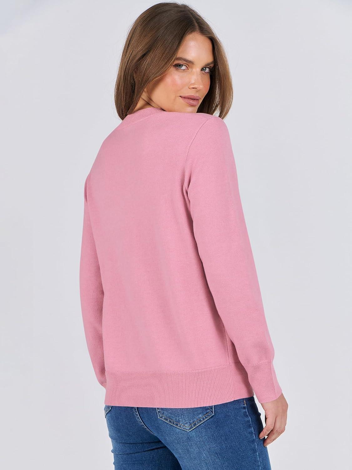 imageANRABESS Womens Long Sleeve Crewneck Classic 2025 Fall Soft Basic Pullover Sweaters TopPink
