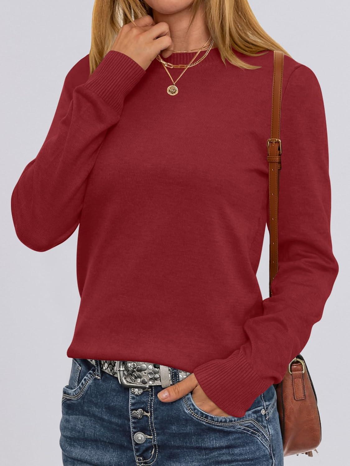 imageANRABESS Womens Long Sleeve Crewneck Classic 2025 Fall Soft Basic Pullover Sweaters TopRed