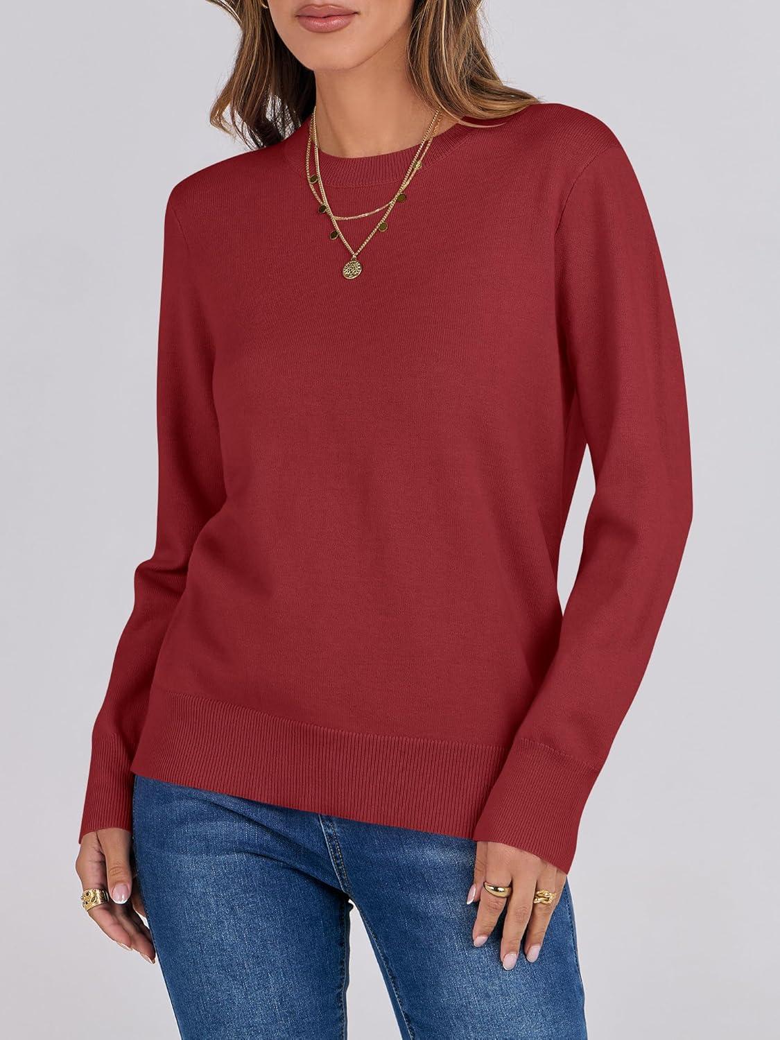 imageANRABESS Womens Long Sleeve Crewneck Classic 2025 Fall Soft Basic Pullover Sweaters TopRed