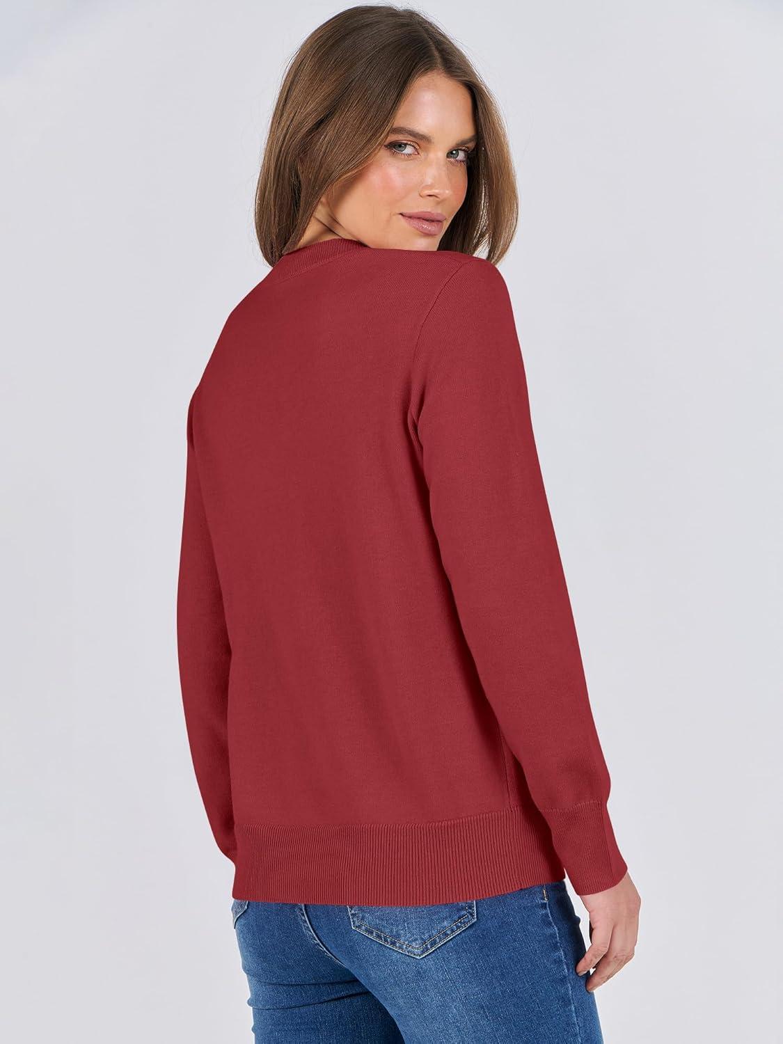 imageANRABESS Womens Long Sleeve Crewneck Classic 2025 Fall Soft Basic Pullover Sweaters TopRed