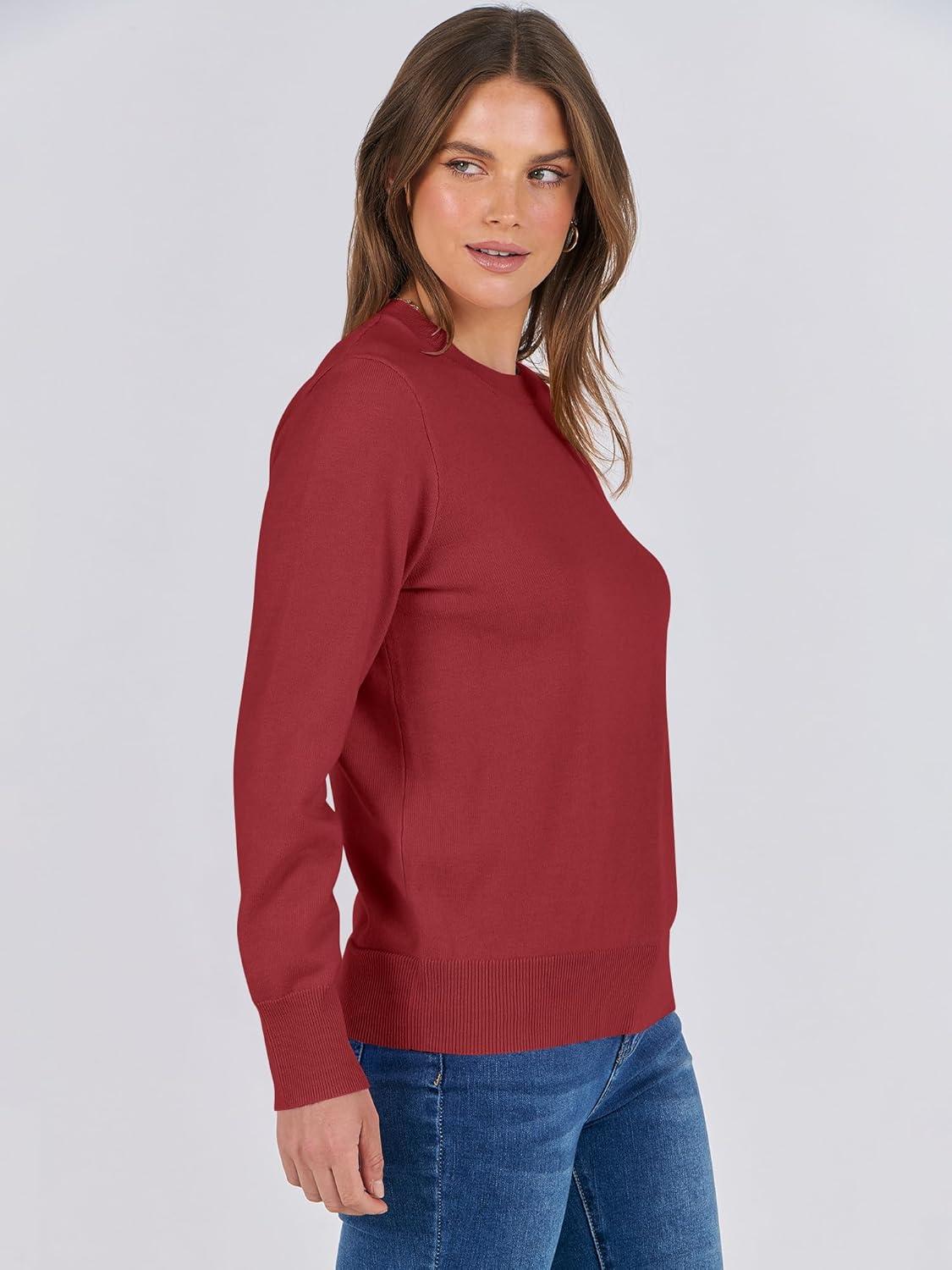 imageANRABESS Womens Long Sleeve Crewneck Classic 2025 Fall Soft Basic Pullover Sweaters TopRed