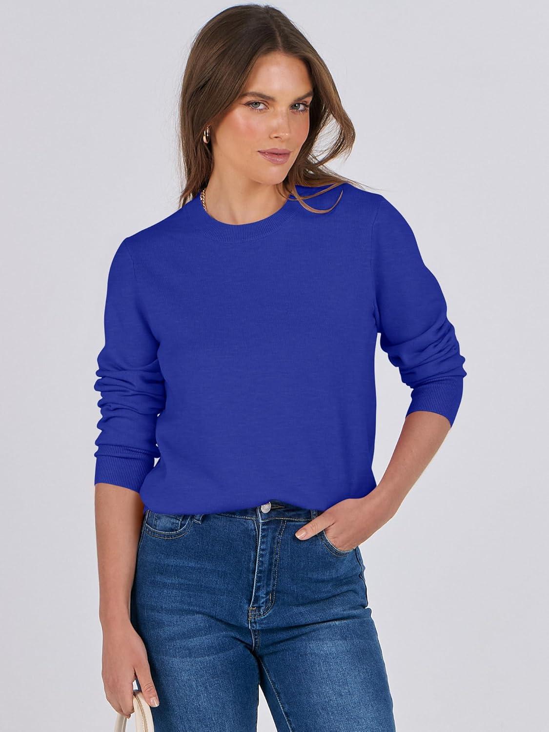imageANRABESS Womens Long Sleeve Crewneck Classic 2025 Fall Soft Basic Pullover Sweaters TopRoyal Blue
