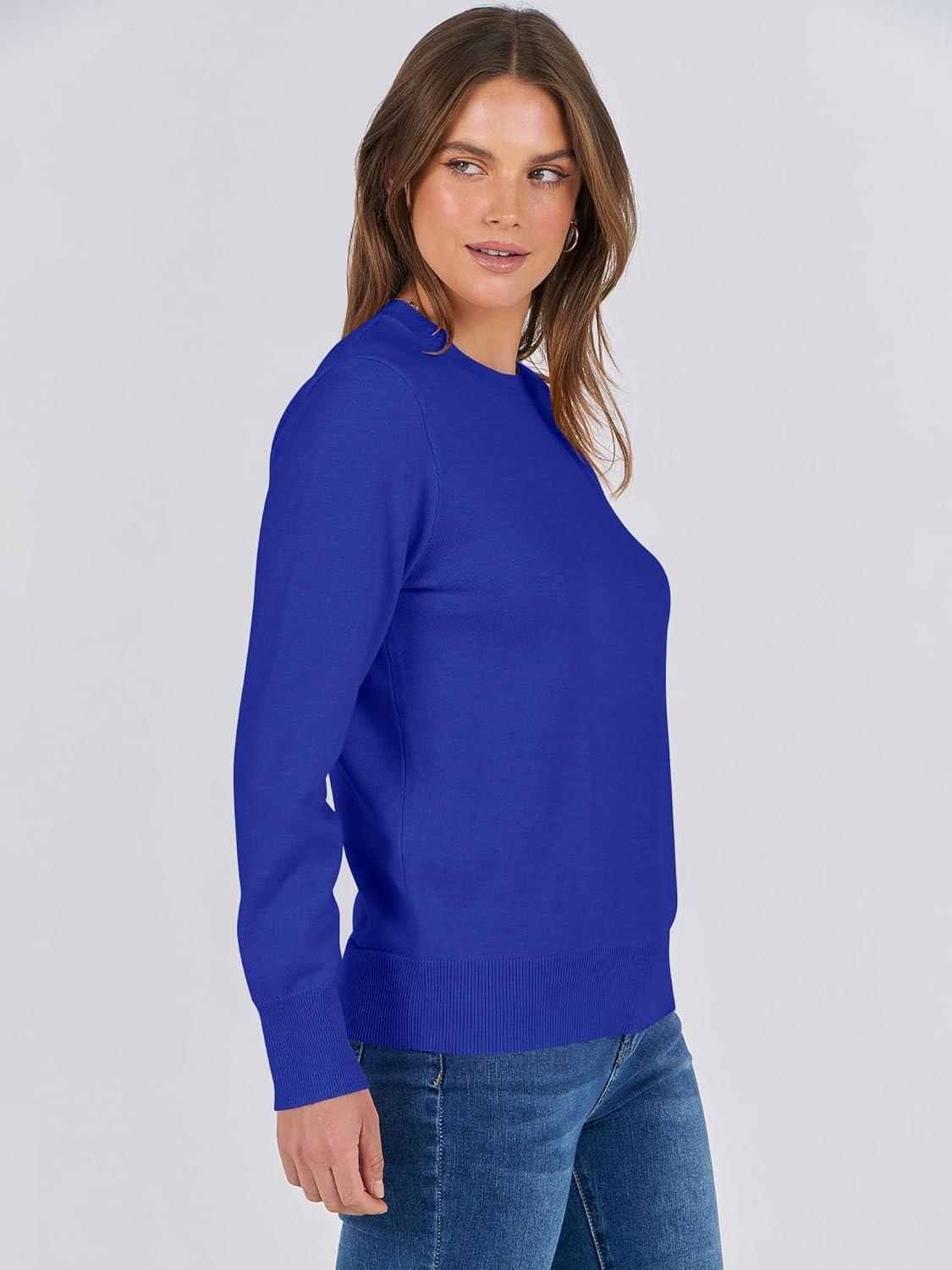 imageANRABESS Womens Long Sleeve Crewneck Classic 2025 Fall Soft Basic Pullover Sweaters TopRoyal Blue
