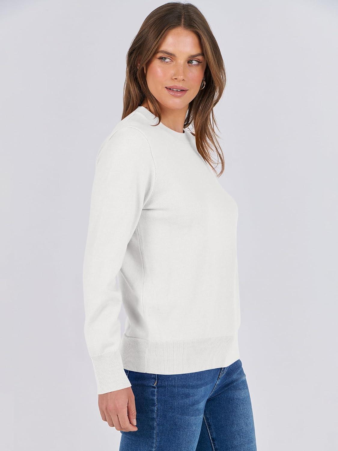 imageANRABESS Womens Long Sleeve Crewneck Classic 2025 Fall Soft Basic Pullover Sweaters TopWhite