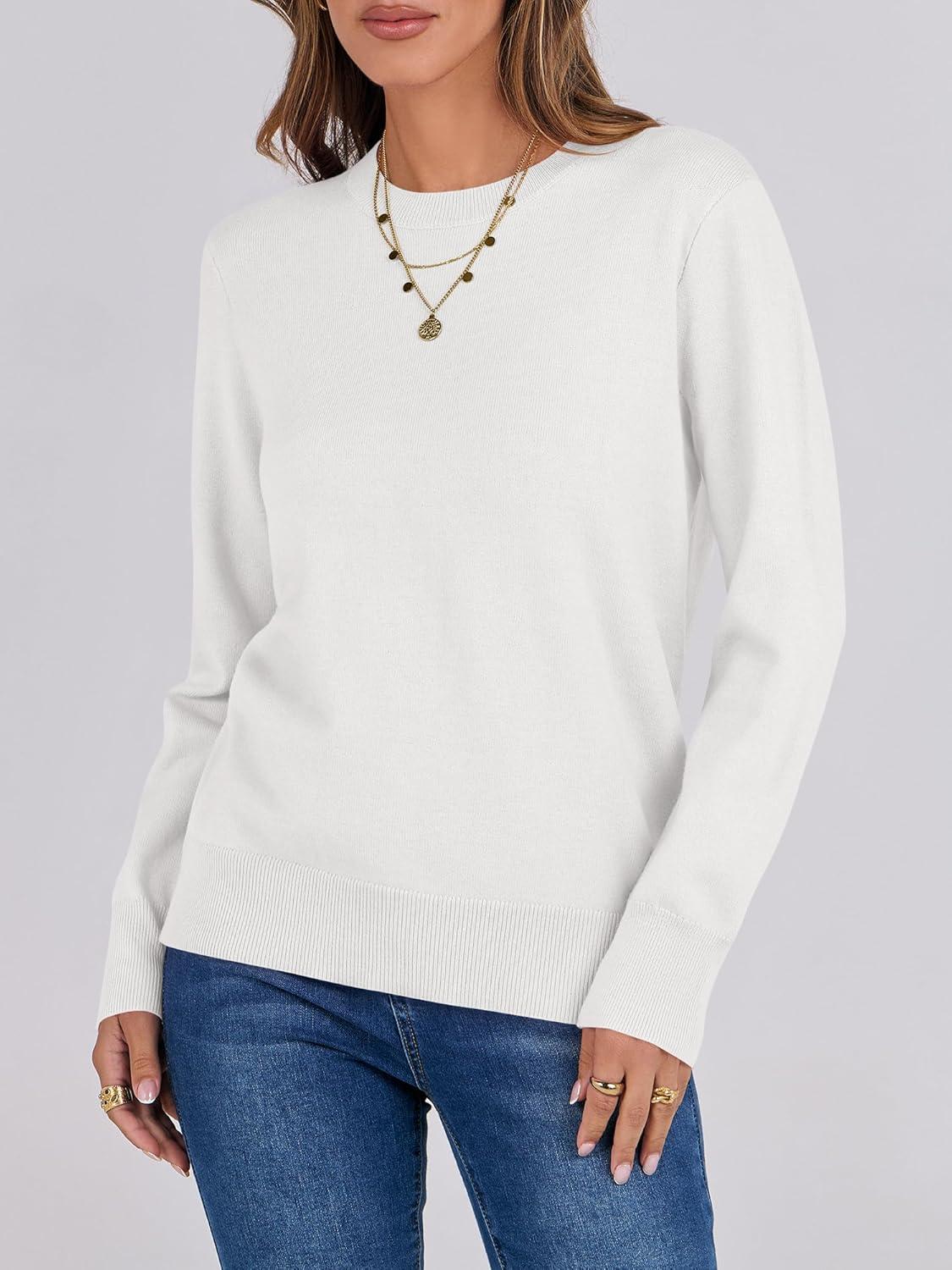imageANRABESS Womens Long Sleeve Crewneck Classic 2025 Fall Soft Basic Pullover Sweaters TopWhite