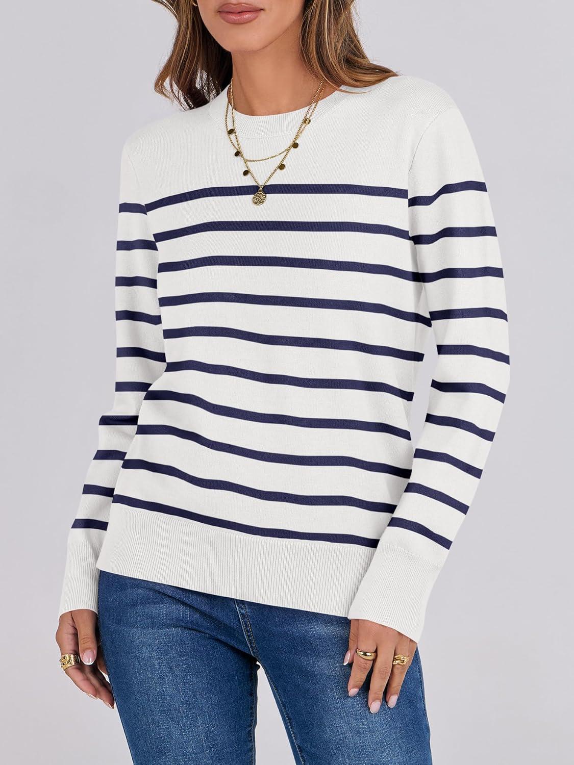 imageANRABESS Womens Long Sleeve Crewneck Classic 2025 Fall Soft Basic Pullover Sweaters TopWhite Blue