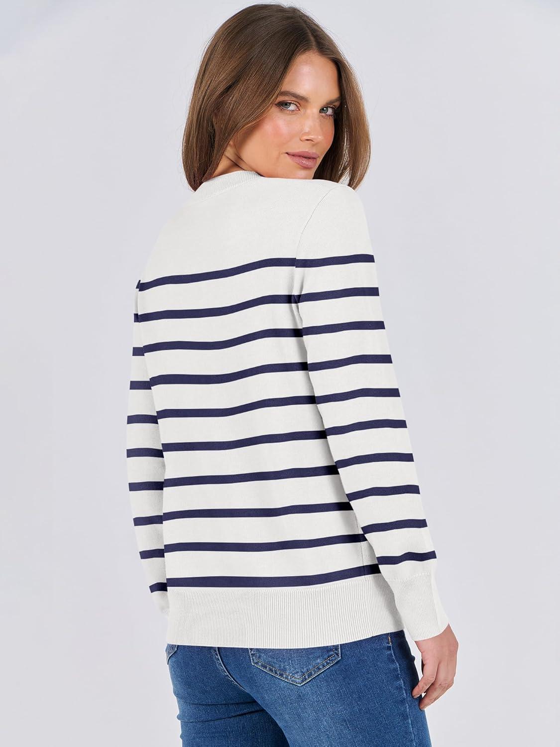imageANRABESS Womens Long Sleeve Crewneck Classic 2025 Fall Soft Basic Pullover Sweaters TopWhite Blue