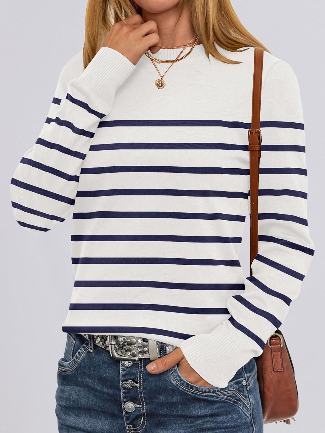 imageANRABESS Womens Long Sleeve Crewneck Classic 2025 Fall Soft Basic Pullover Sweaters TopWhite Blue