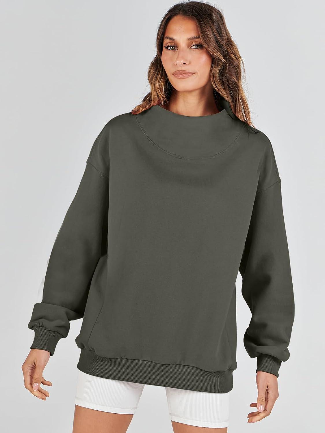 imageANRABESS Womens Oversized Sweatshirts Turtleneck Pullover Long Sleeve Hoodies Tops 2024 Fall Fashion Preppy OutfitsArmygreen