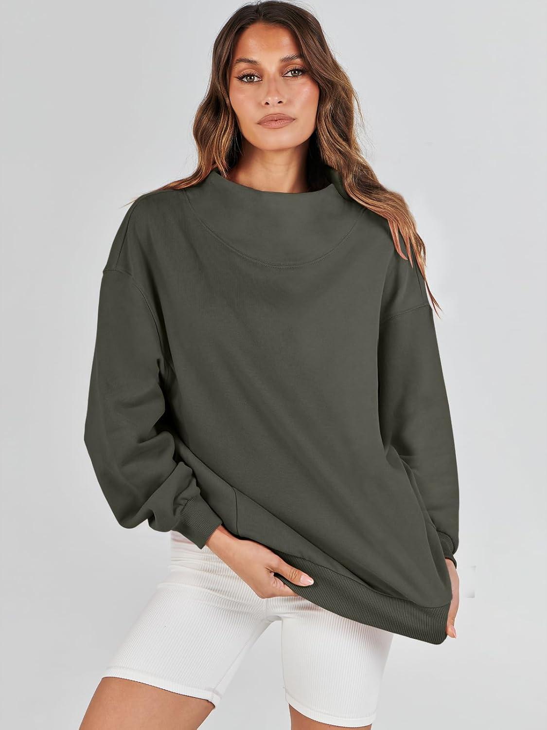 imageANRABESS Womens Oversized Sweatshirts Turtleneck Pullover Long Sleeve Hoodies Tops 2024 Fall Fashion Preppy OutfitsArmygreen