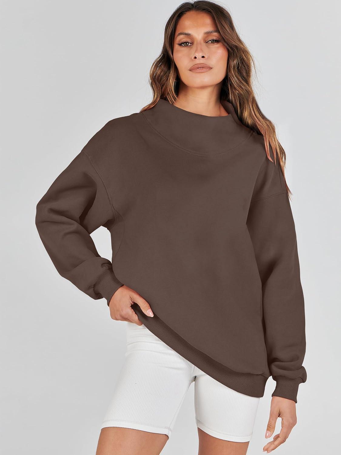 imageANRABESS Womens Oversized Sweatshirts Turtleneck Pullover Long Sleeve Hoodies Tops 2024 Fall Fashion Preppy OutfitsDeep Brown