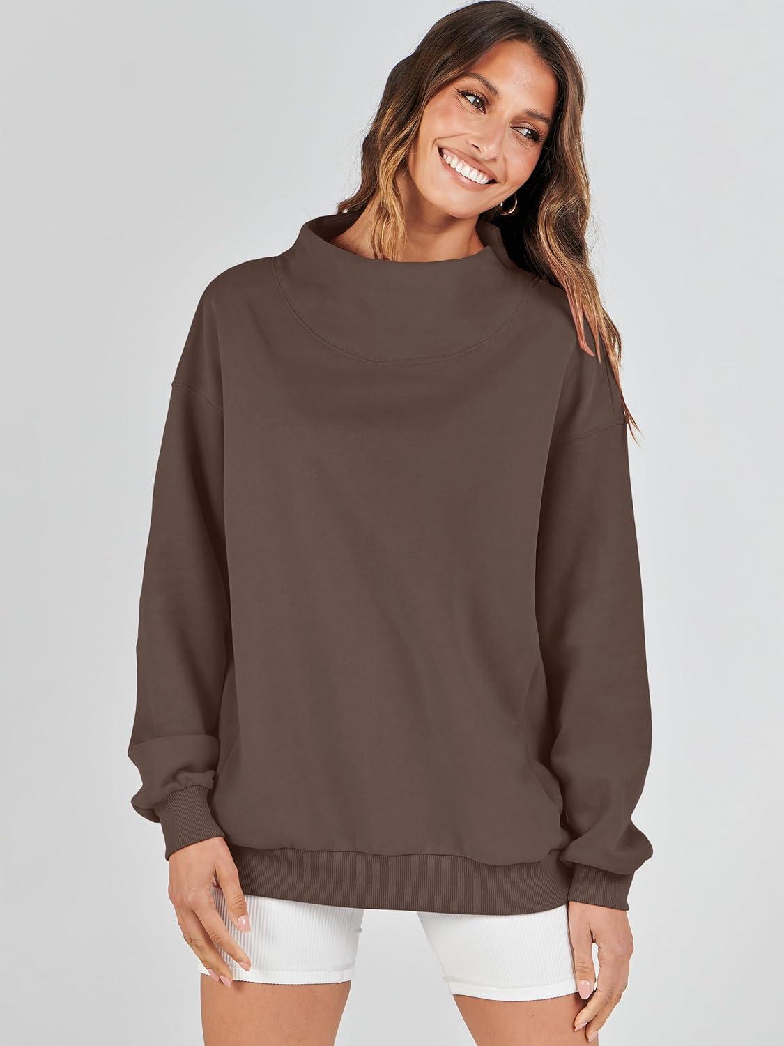 imageANRABESS Womens Oversized Sweatshirts Turtleneck Pullover Long Sleeve Hoodies Tops 2024 Fall Fashion Preppy OutfitsDeep Brown