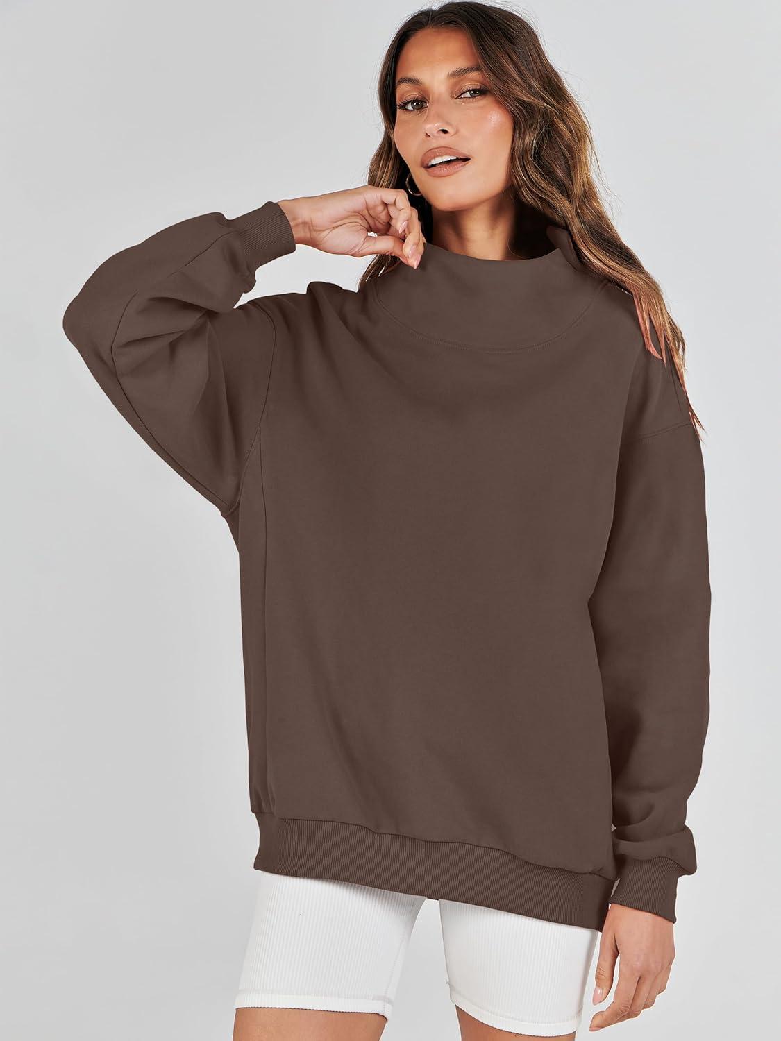 imageANRABESS Womens Oversized Sweatshirts Turtleneck Pullover Long Sleeve Hoodies Tops 2024 Fall Fashion Preppy OutfitsDeep Brown