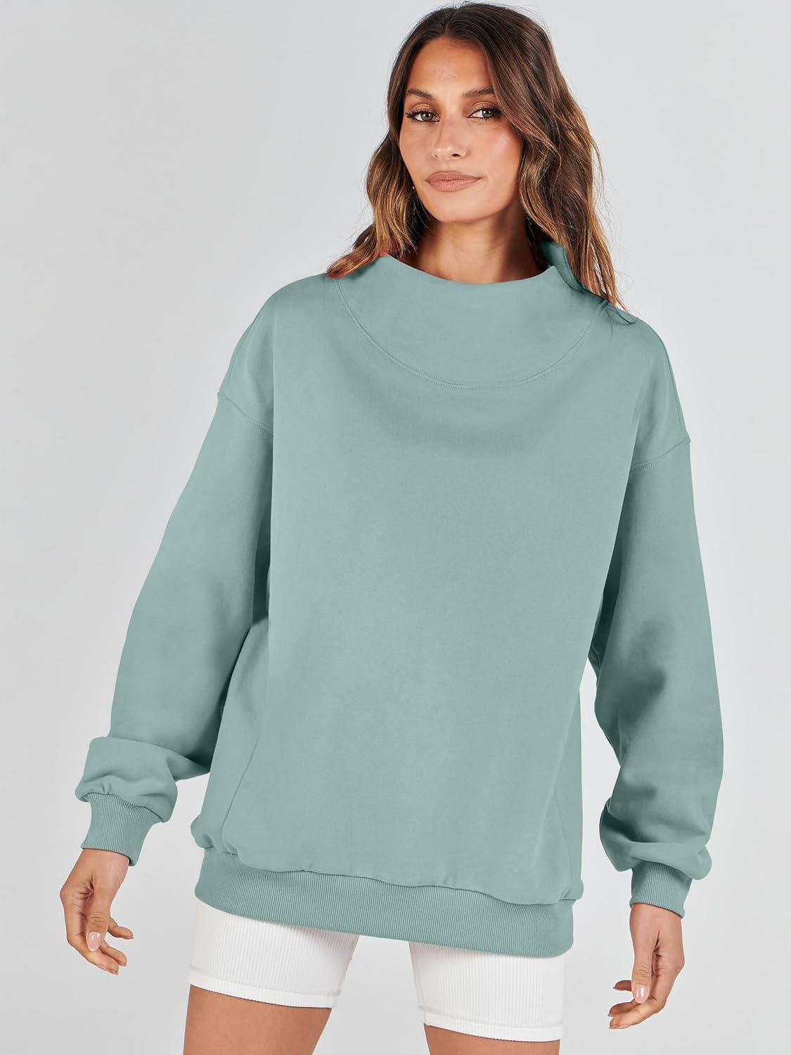 imageANRABESS Womens Oversized Sweatshirts Turtleneck Pullover Long Sleeve Hoodies Tops 2024 Fall Fashion Preppy OutfitsLight Green