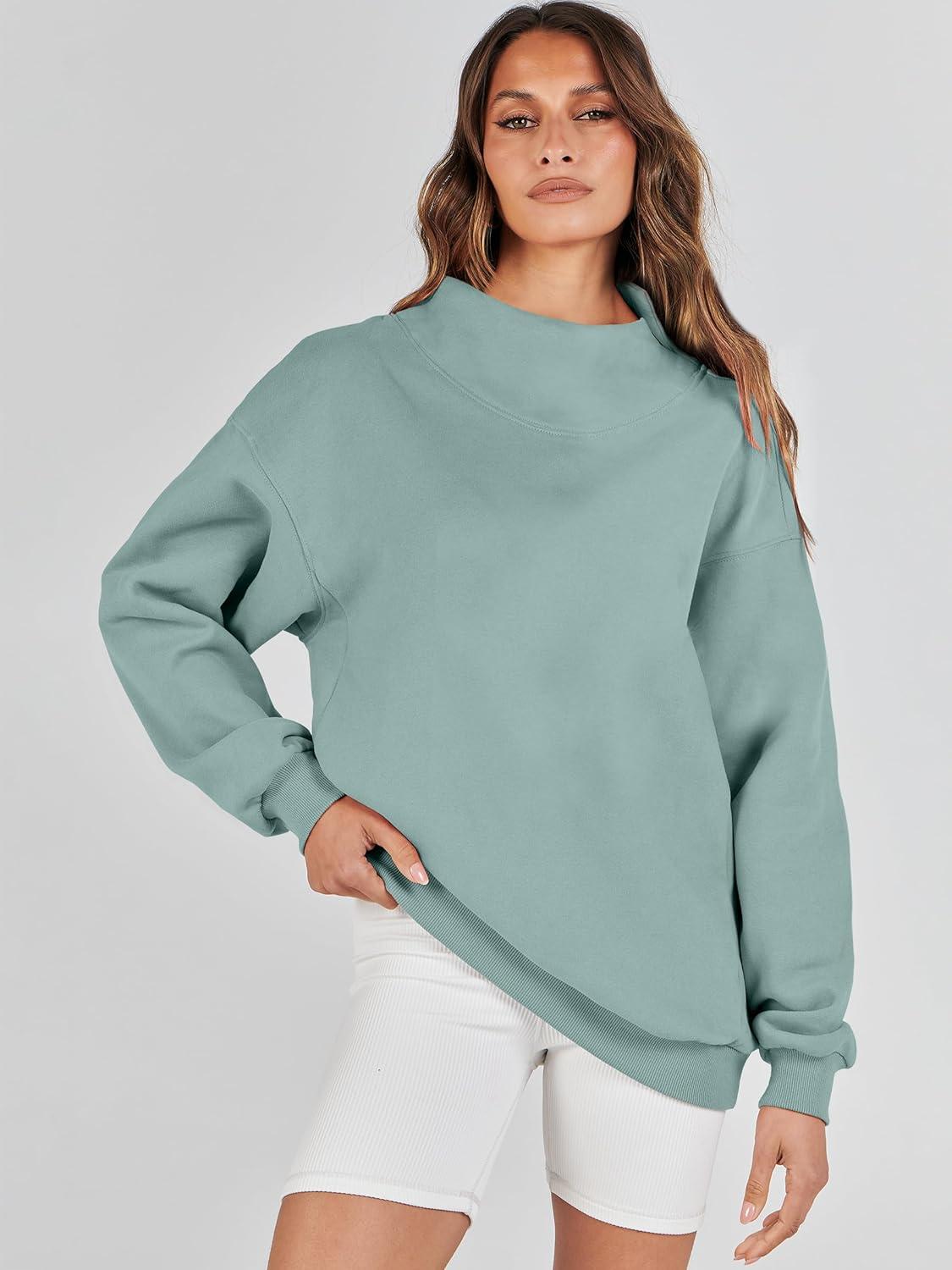 imageANRABESS Womens Oversized Sweatshirts Turtleneck Pullover Long Sleeve Hoodies Tops 2024 Fall Fashion Preppy OutfitsLight Green