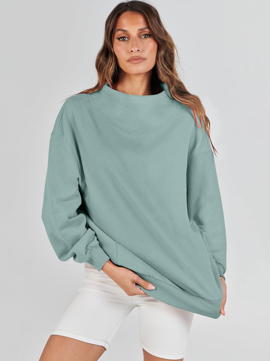 imageANRABESS Womens Oversized Sweatshirts Turtleneck Pullover Long Sleeve Hoodies Tops 2024 Fall Fashion Preppy OutfitsLight Green