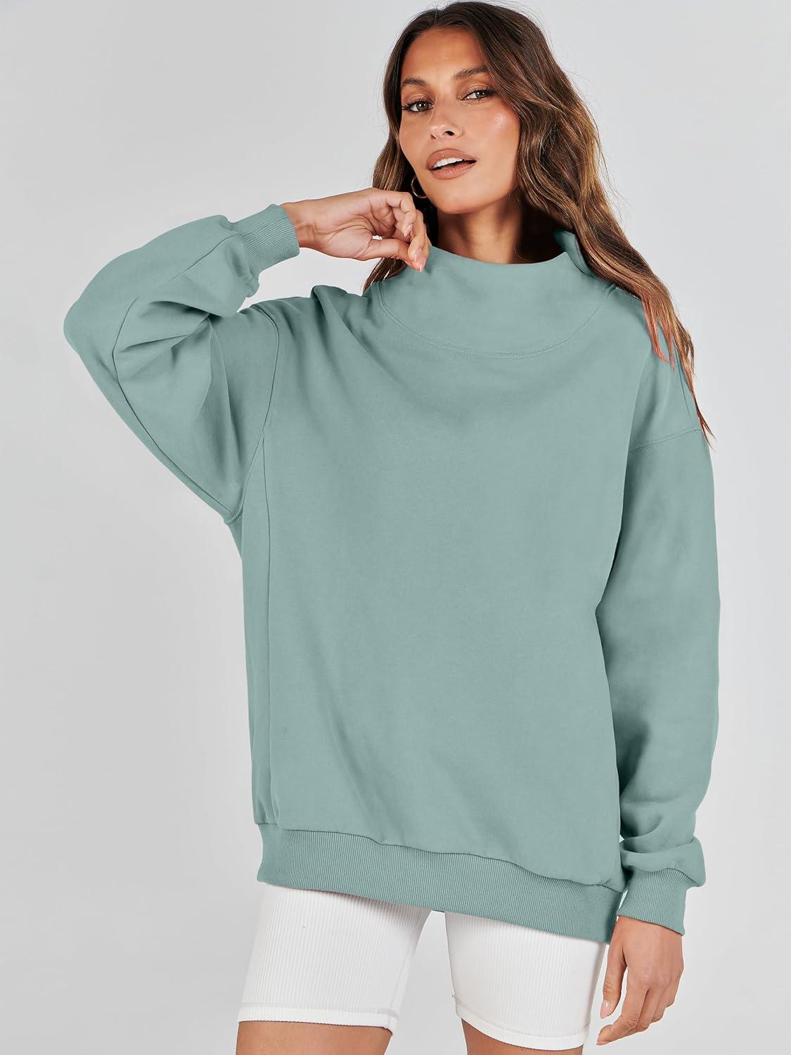 imageANRABESS Womens Oversized Sweatshirts Turtleneck Pullover Long Sleeve Hoodies Tops 2024 Fall Fashion Preppy OutfitsLight Green
