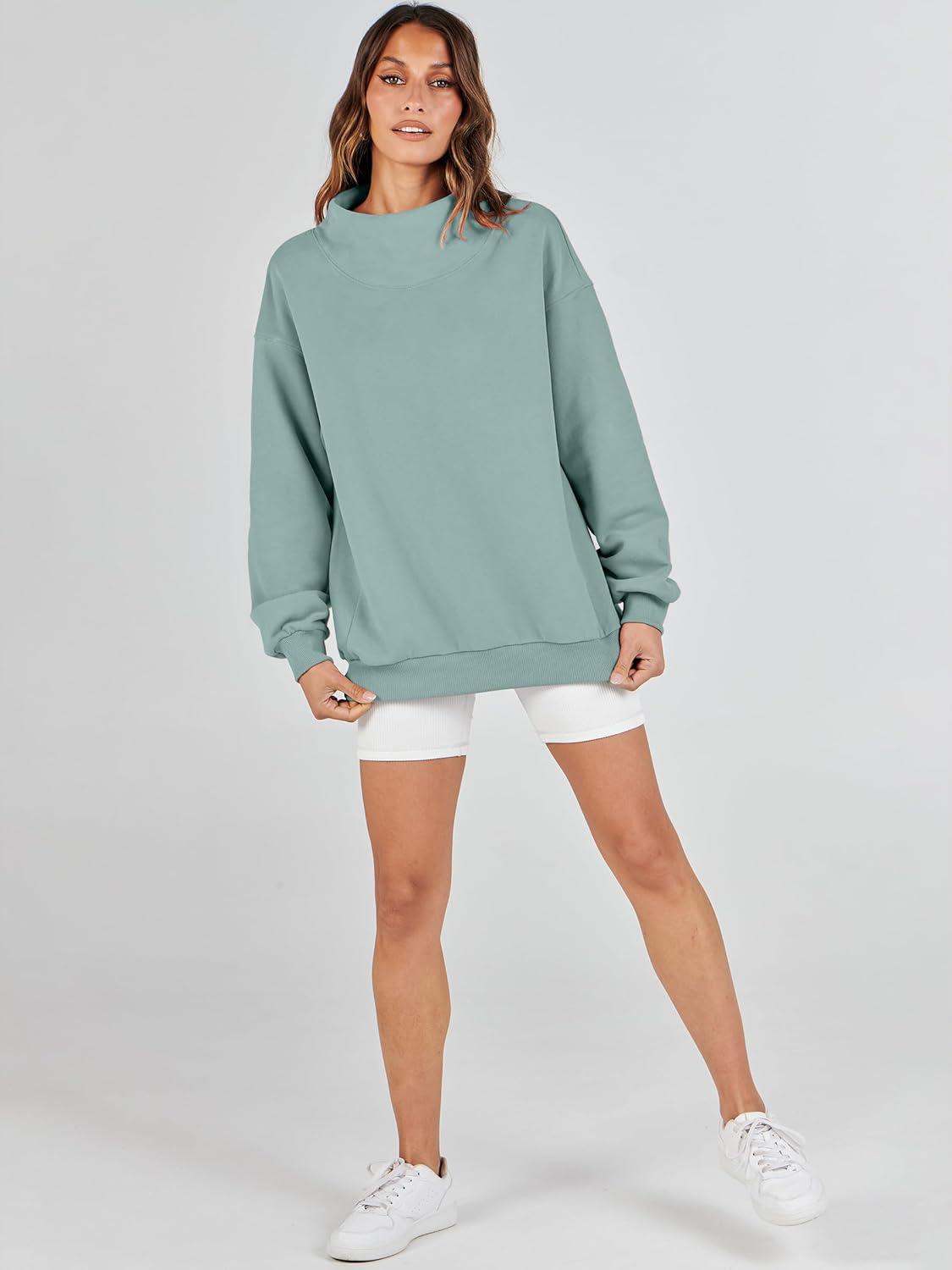 imageANRABESS Womens Oversized Sweatshirts Turtleneck Pullover Long Sleeve Hoodies Tops 2024 Fall Fashion Preppy OutfitsLight Green