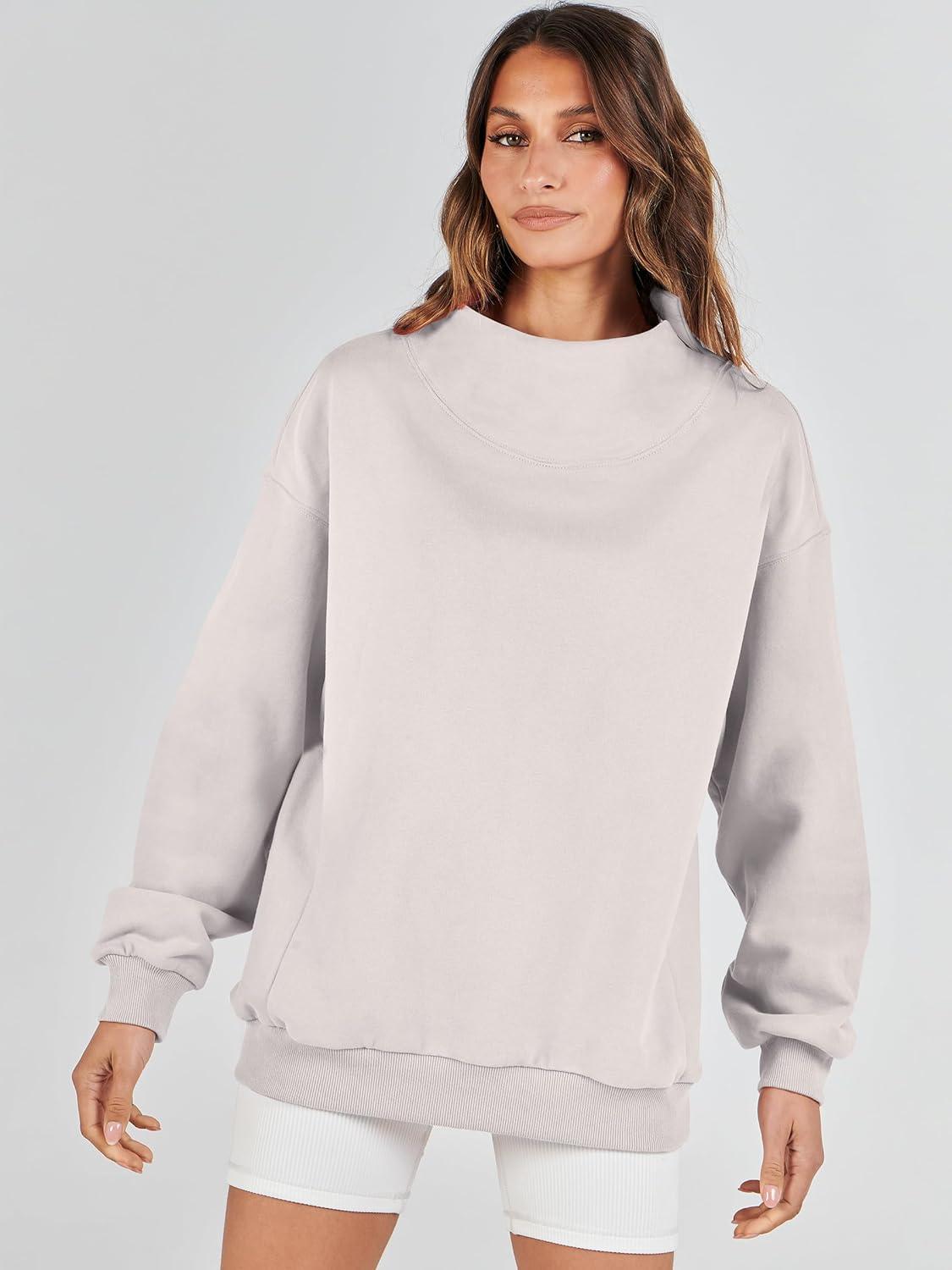 imageANRABESS Womens Oversized Sweatshirts Turtleneck Pullover Long Sleeve Hoodies Tops 2024 Fall Fashion Preppy OutfitsLight Grey