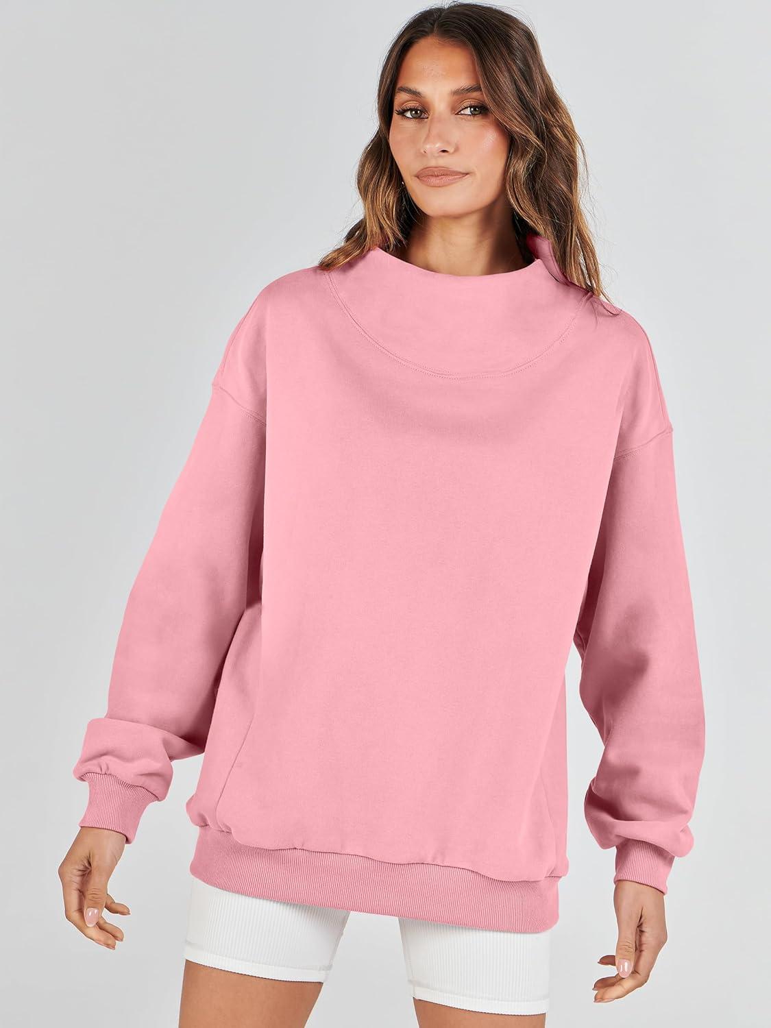 imageANRABESS Womens Oversized Sweatshirts Turtleneck Pullover Long Sleeve Hoodies Tops 2024 Fall Fashion Preppy OutfitsLight Pink