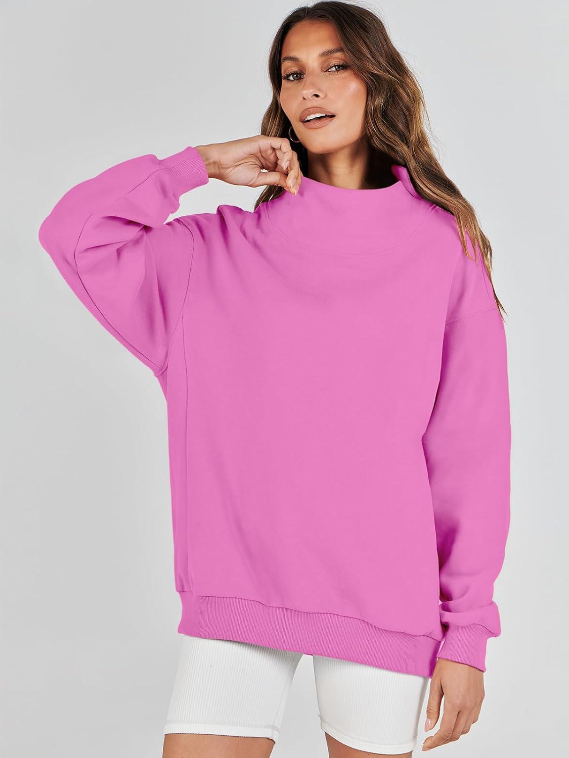 imageANRABESS Womens Oversized Sweatshirts Turtleneck Pullover Long Sleeve Hoodies Tops 2024 Fall Fashion Preppy OutfitsPink