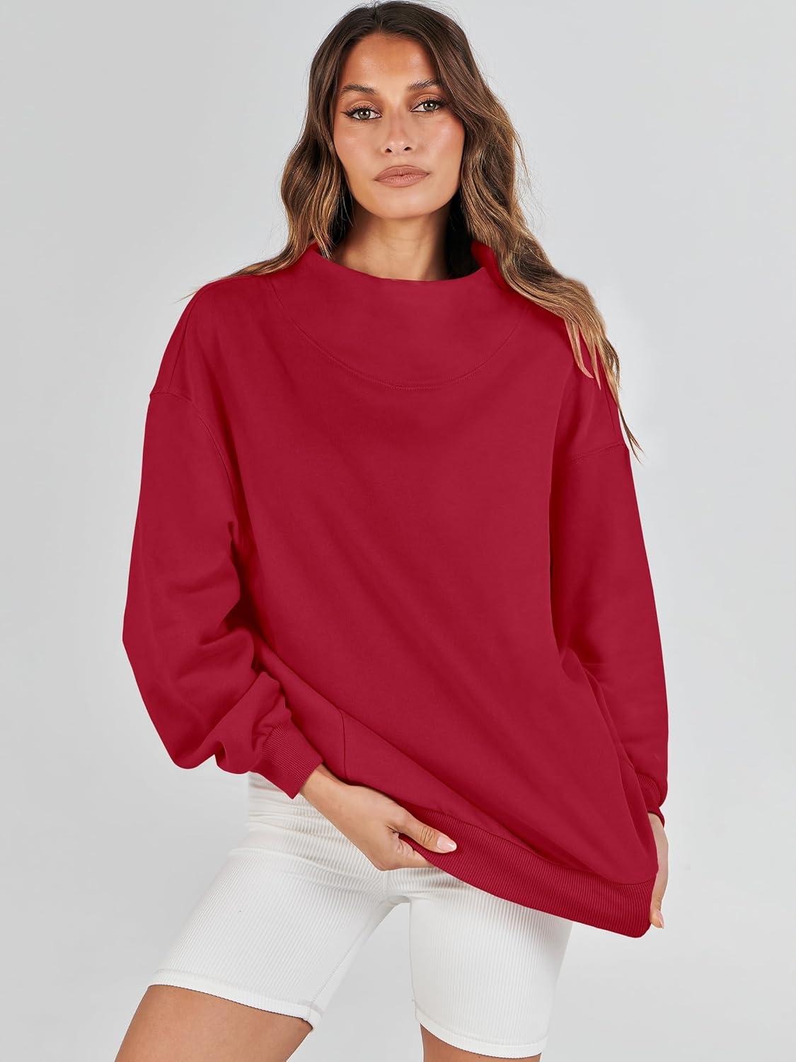 imageANRABESS Womens Oversized Sweatshirts Turtleneck Pullover Long Sleeve Hoodies Tops 2024 Fall Fashion Preppy OutfitsRed