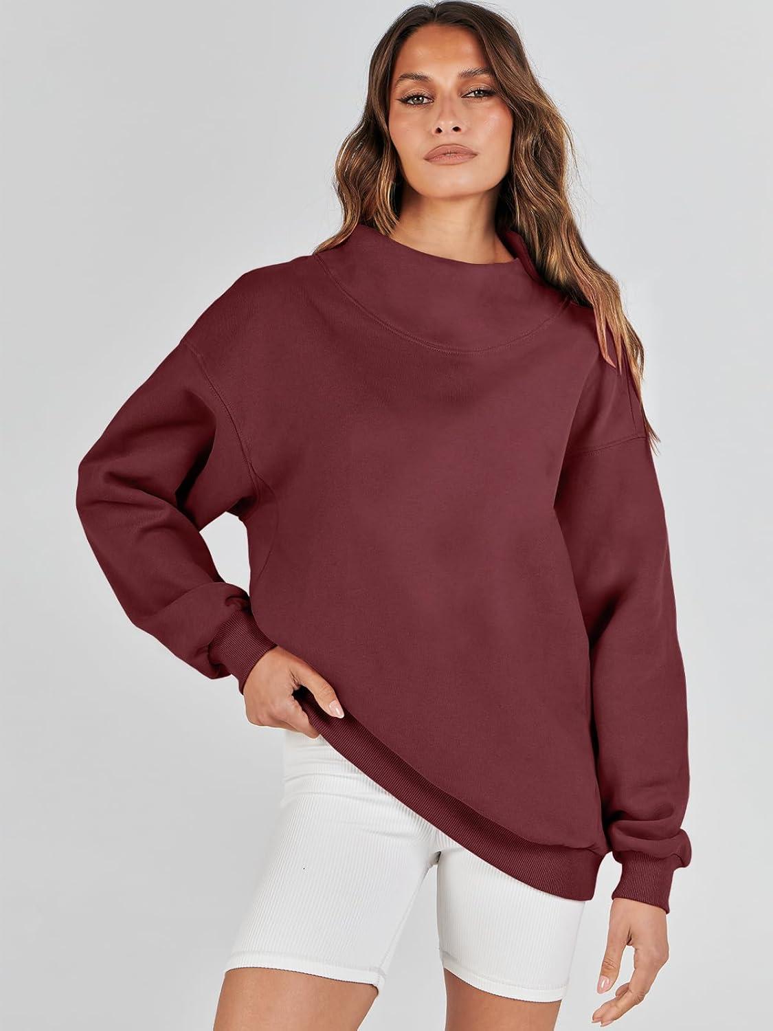 imageANRABESS Womens Oversized Sweatshirts Turtleneck Pullover Long Sleeve Hoodies Tops 2024 Fall Fashion Preppy OutfitsWine Red