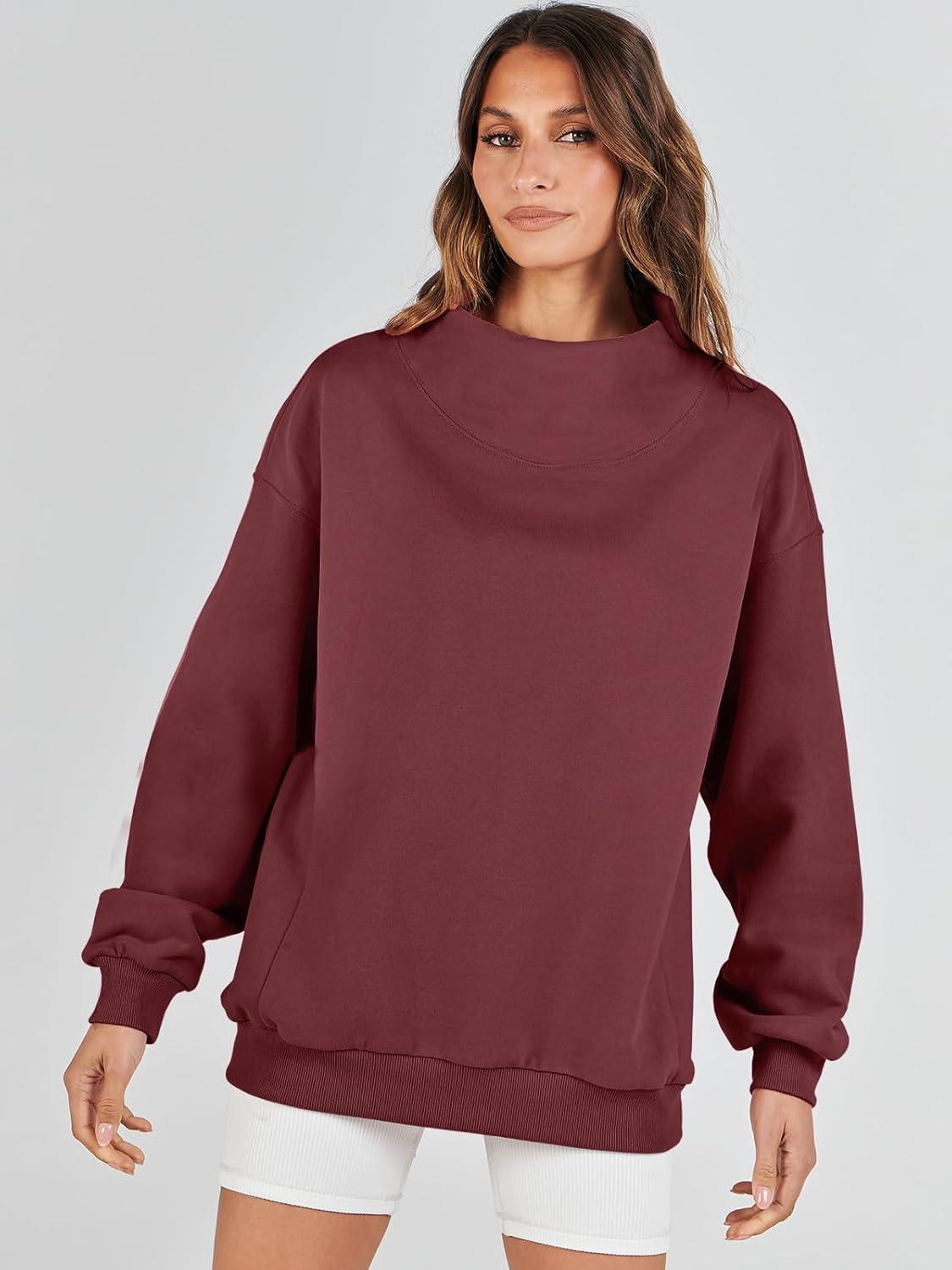 imageANRABESS Womens Oversized Sweatshirts Turtleneck Pullover Long Sleeve Hoodies Tops 2024 Fall Fashion Preppy OutfitsWine Red
