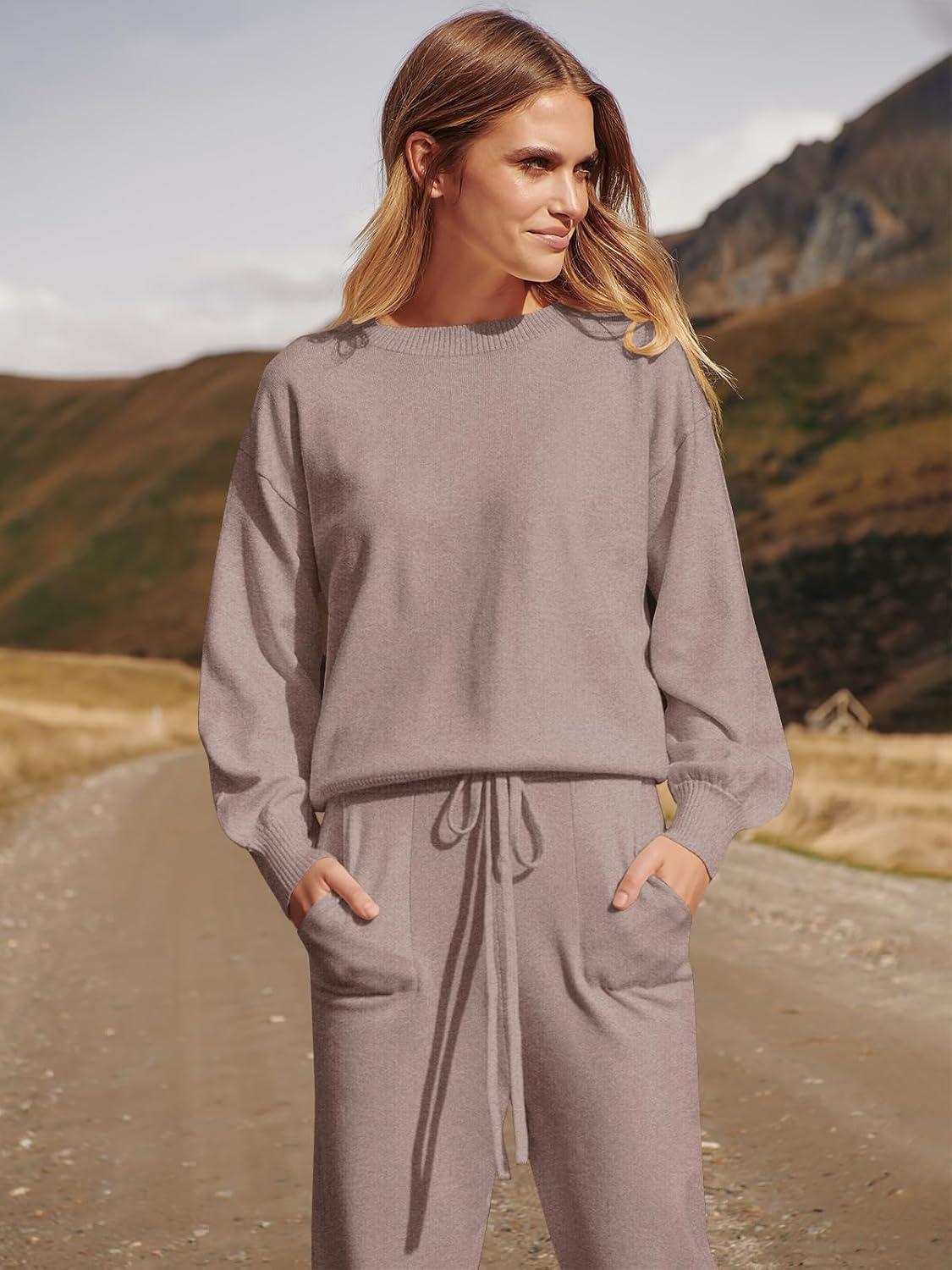 imageANRABESS Womens Two Piece Outfits Sweater Sets Long Sleeve Knit Pullover and Jogger Pants Tracksuit Lounge Set 2024 ClothesCamel