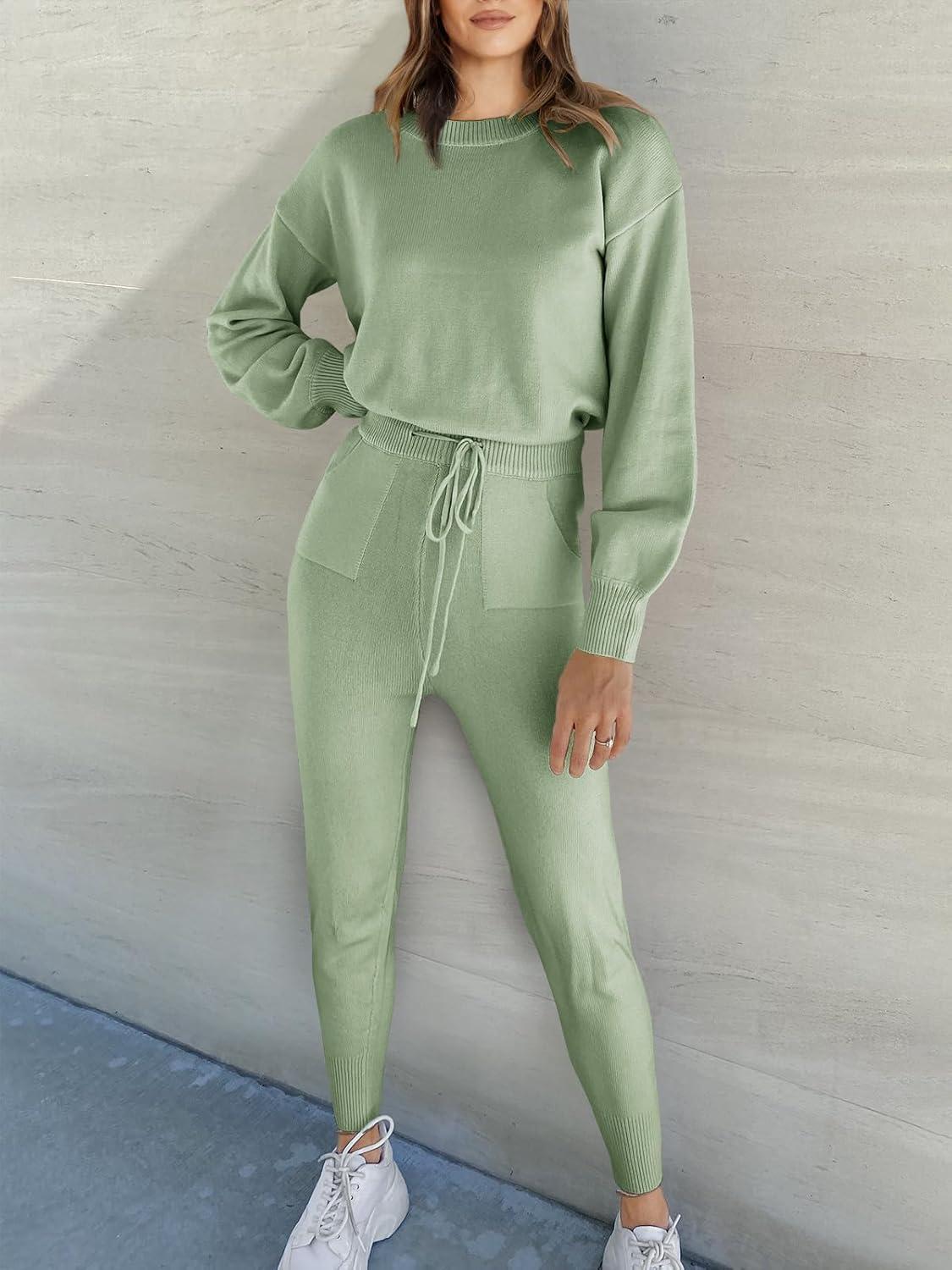 imageANRABESS Womens Two Piece Outfits Sweater Sets Long Sleeve Knit Pullover and Jogger Pants Tracksuit Lounge Set 2024 ClothesMint