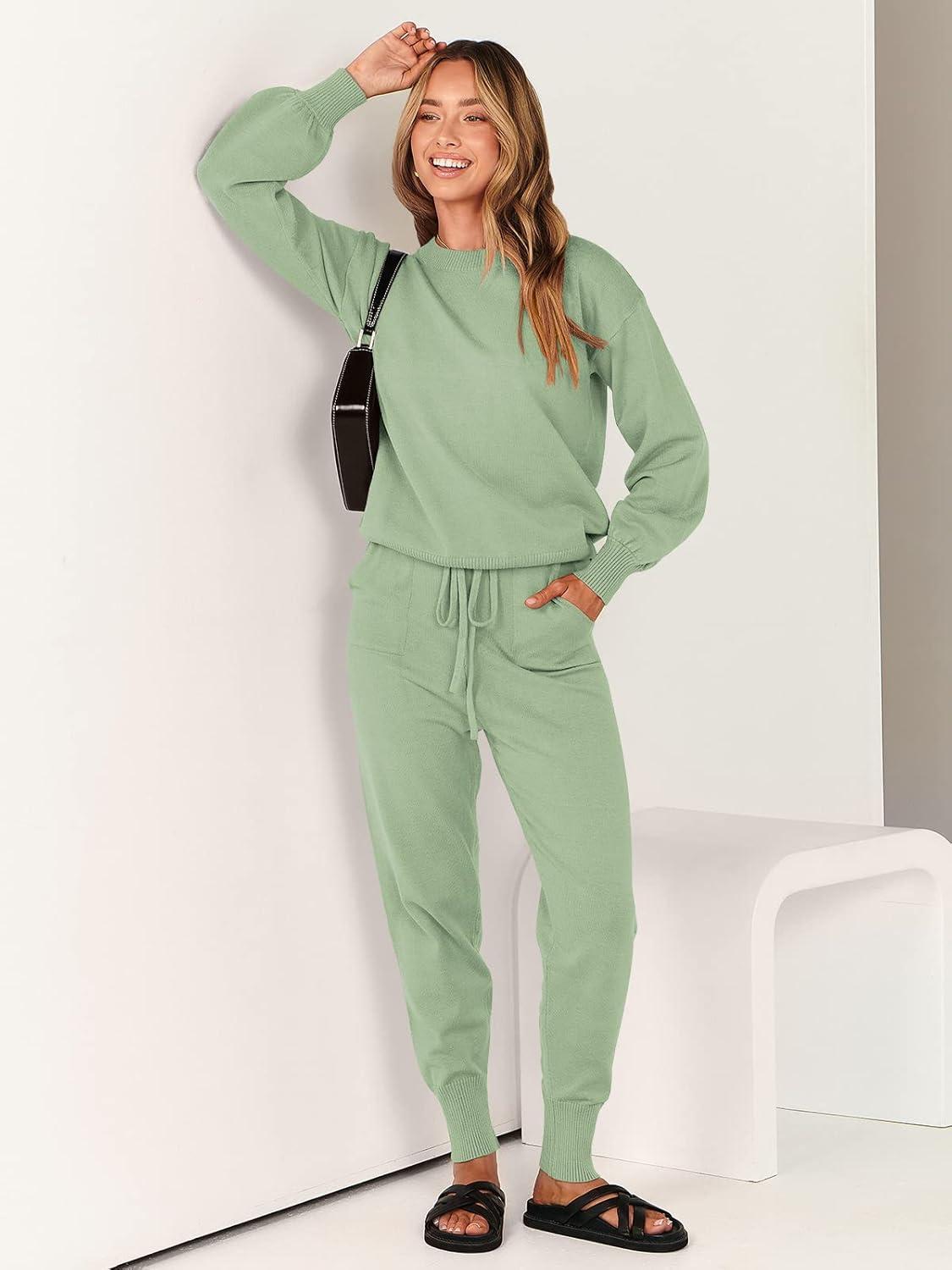 imageANRABESS Womens Two Piece Outfits Sweater Sets Long Sleeve Knit Pullover and Jogger Pants Tracksuit Lounge Set 2024 ClothesMint