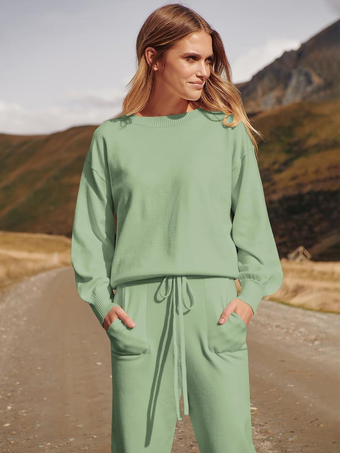 imageANRABESS Womens Two Piece Outfits Sweater Sets Long Sleeve Knit Pullover and Jogger Pants Tracksuit Lounge Set 2024 ClothesMint