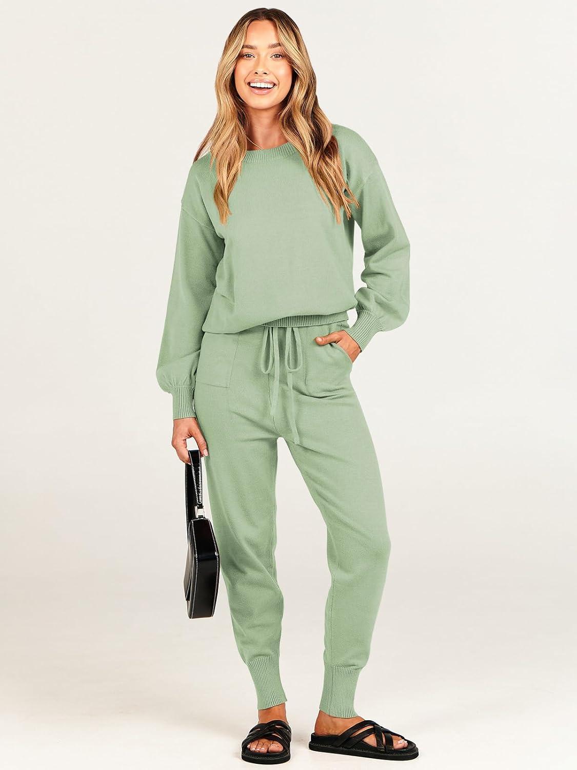 imageANRABESS Womens Two Piece Outfits Sweater Sets Long Sleeve Knit Pullover and Jogger Pants Tracksuit Lounge Set 2024 ClothesMint