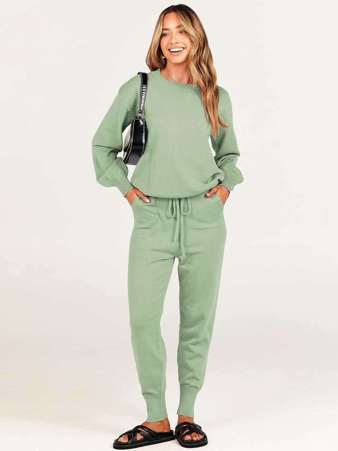 imageANRABESS Womens Two Piece Outfits Sweater Sets Long Sleeve Knit Pullover and Jogger Pants Tracksuit Lounge Set 2024 ClothesMint