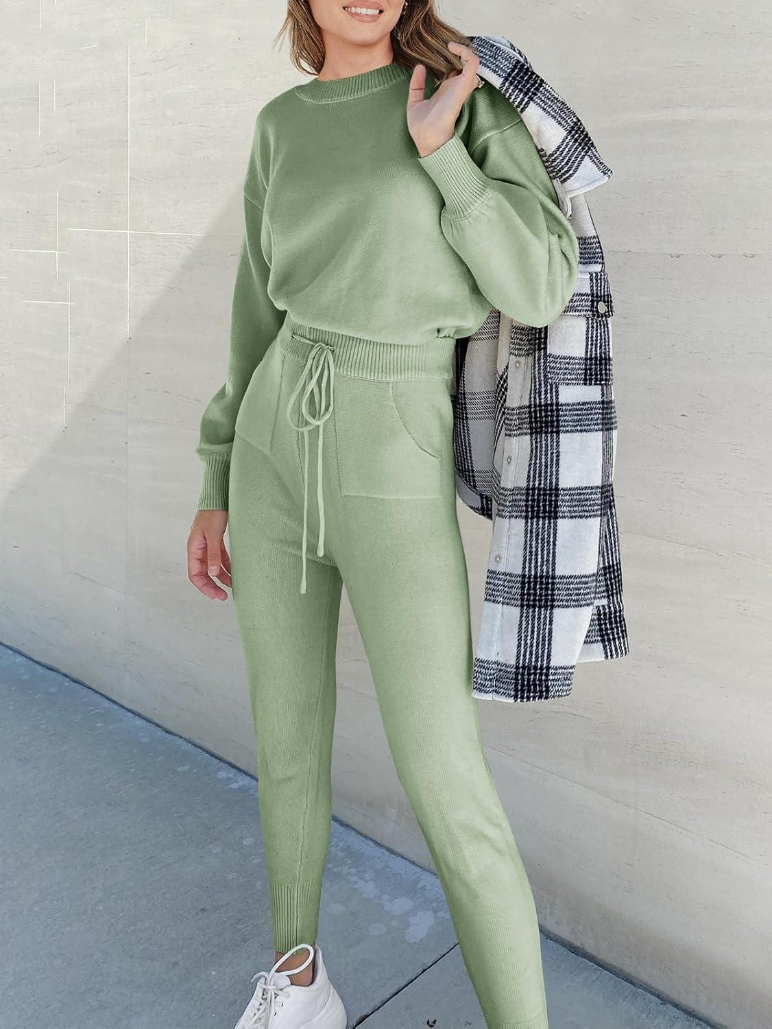 imageANRABESS Womens Two Piece Outfits Sweater Sets Long Sleeve Knit Pullover and Jogger Pants Tracksuit Lounge Set 2024 ClothesMint