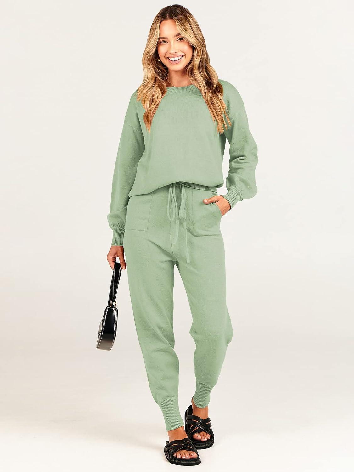 imageANRABESS Womens Two Piece Outfits Sweater Sets Long Sleeve Knit Pullover and Jogger Pants Tracksuit Lounge Set 2024 ClothesMint