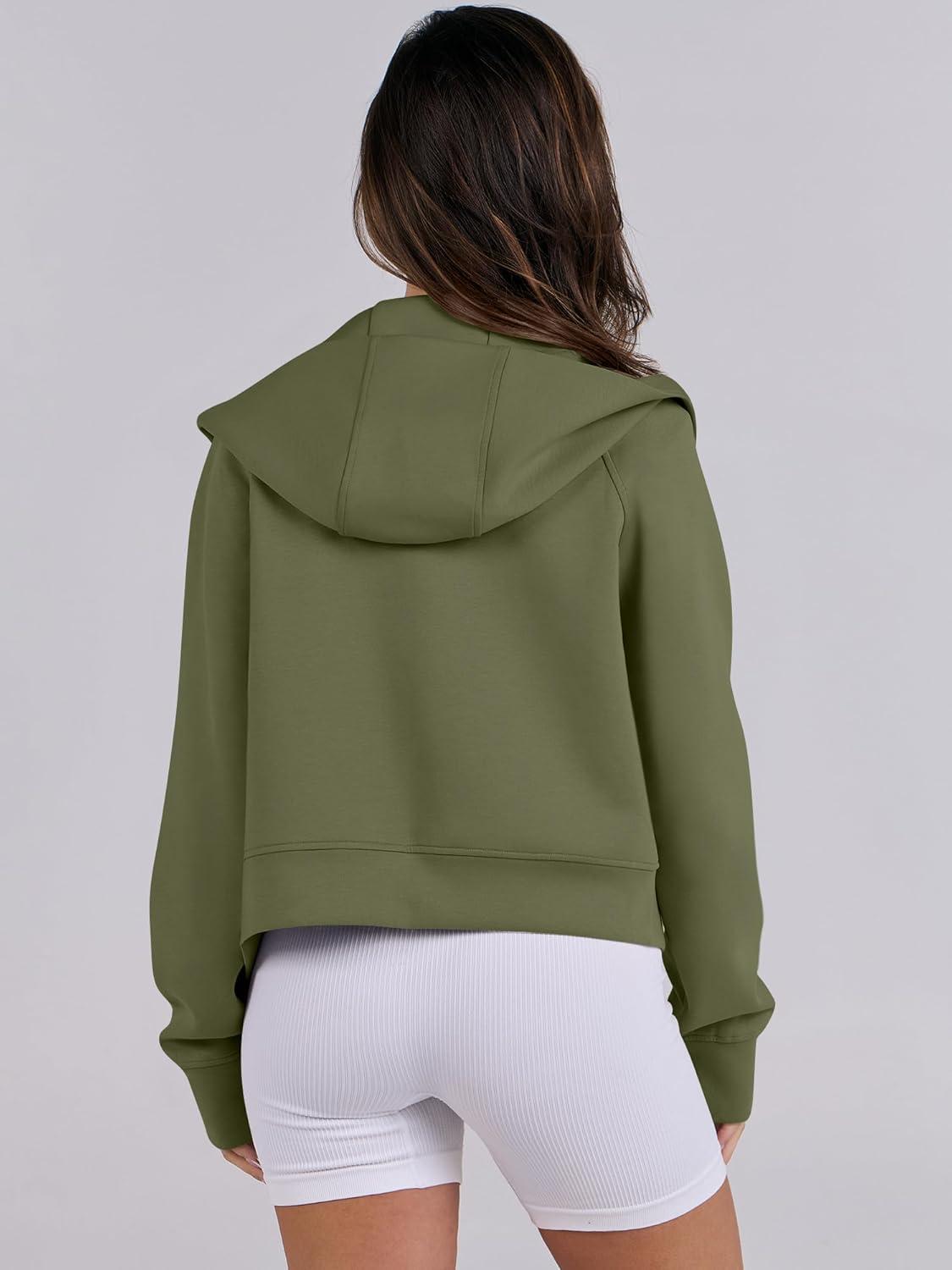 imageANRABESS Womens Zip Up Hoodies Cropped Sweatshirts Fleece Jackets Fall Outfits Casual Hooded Y2k Tops Winter Clothes 2025Army Green