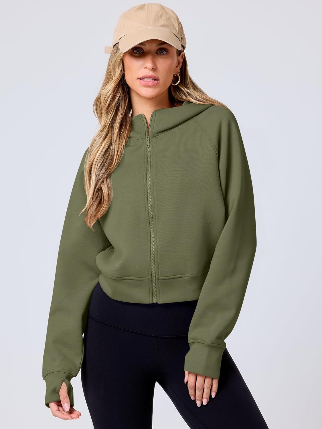 imageANRABESS Womens Zip Up Hoodies Cropped Sweatshirts Fleece Jackets Fall Outfits Casual Hooded Y2k Tops Winter Clothes 2025Army Green