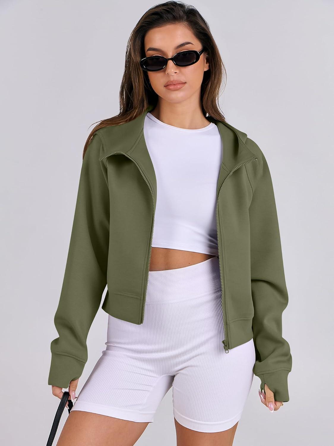 imageANRABESS Womens Zip Up Hoodies Cropped Sweatshirts Fleece Jackets Fall Outfits Casual Hooded Y2k Tops Winter Clothes 2025Army Green