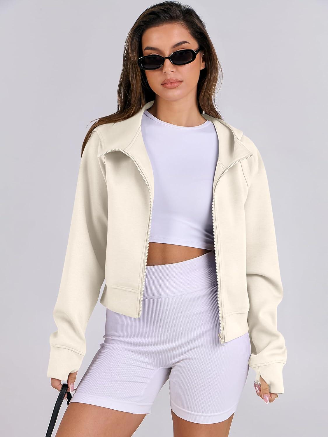 imageANRABESS Womens Zip Up Hoodies Cropped Sweatshirts Fleece Jackets Fall Outfits Casual Hooded Y2k Tops Winter Clothes 2025Beige