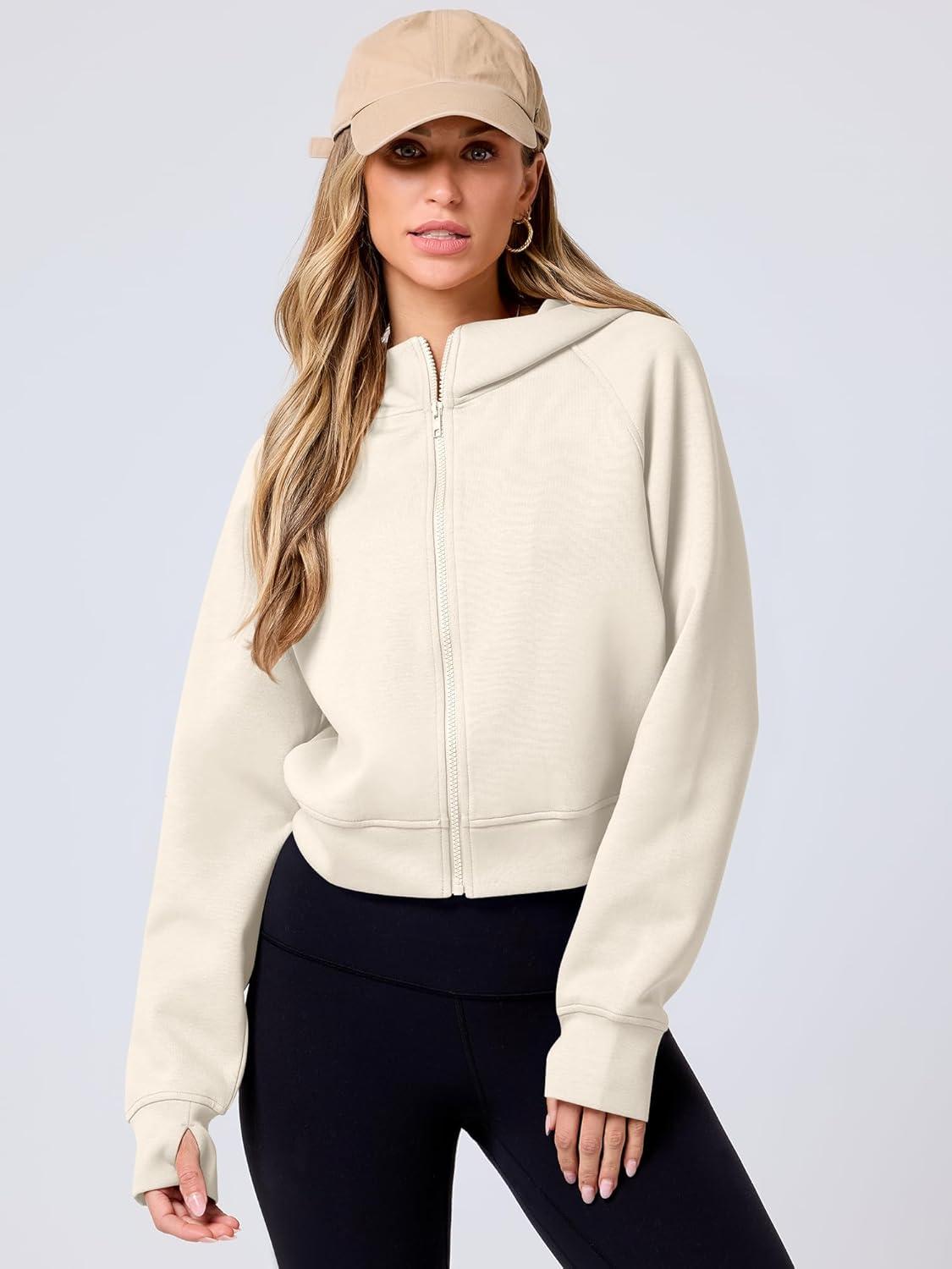 imageANRABESS Womens Zip Up Hoodies Cropped Sweatshirts Fleece Jackets Fall Outfits Casual Hooded Y2k Tops Winter Clothes 2025Beige