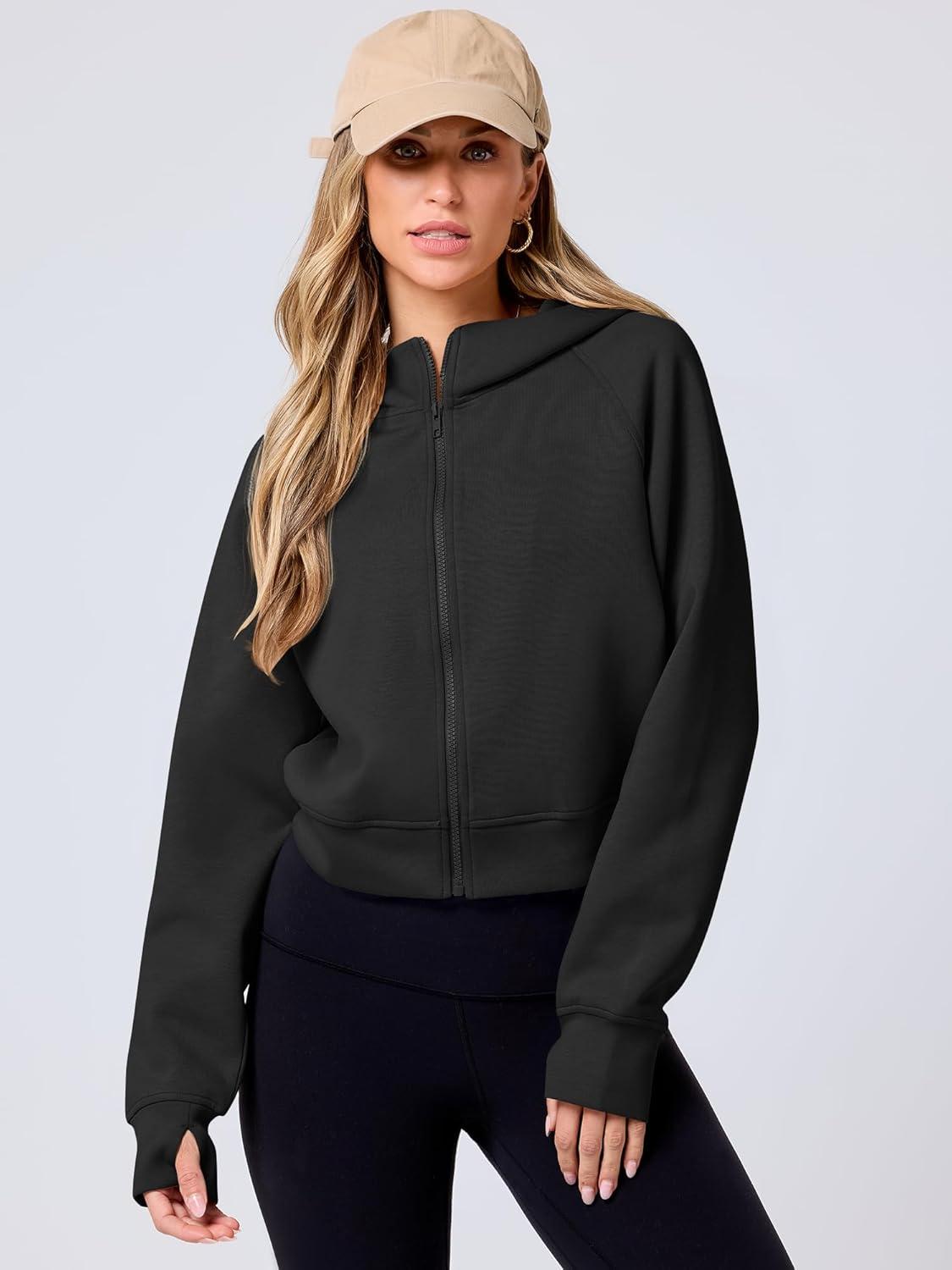 imageANRABESS Womens Zip Up Hoodies Cropped Sweatshirts Fleece Jackets Fall Outfits Casual Hooded Y2k Tops Winter Clothes 2025Black