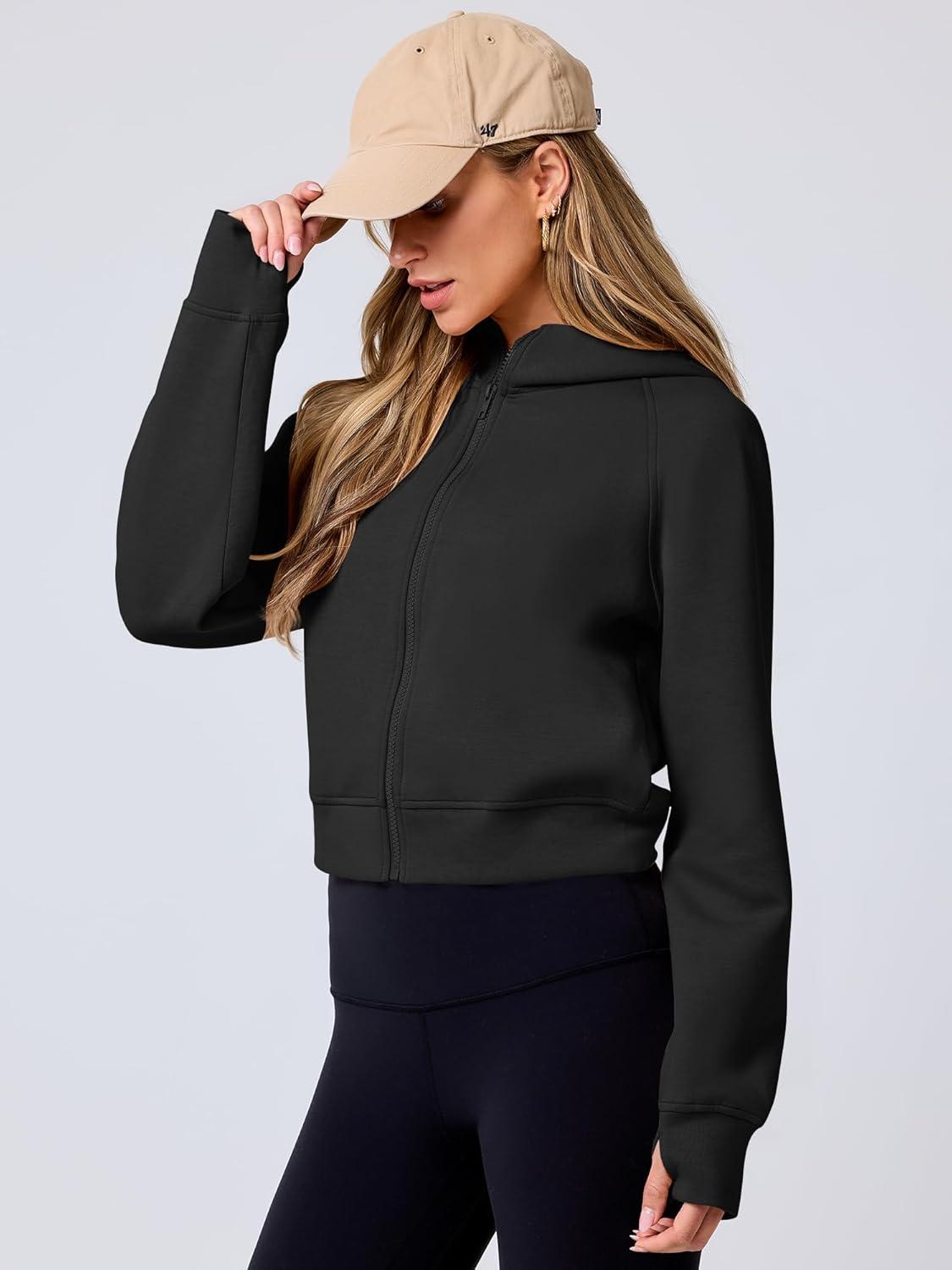 imageANRABESS Womens Zip Up Hoodies Cropped Sweatshirts Fleece Jackets Fall Outfits Casual Hooded Y2k Tops Winter Clothes 2025Black