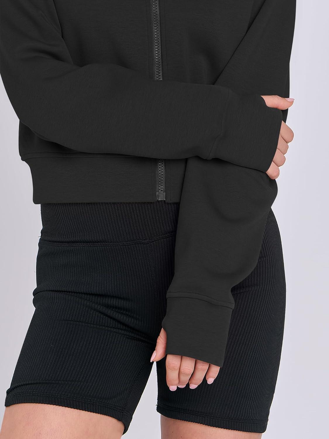 imageANRABESS Womens Zip Up Hoodies Cropped Sweatshirts Fleece Jackets Fall Outfits Casual Hooded Y2k Tops Winter Clothes 2025Black