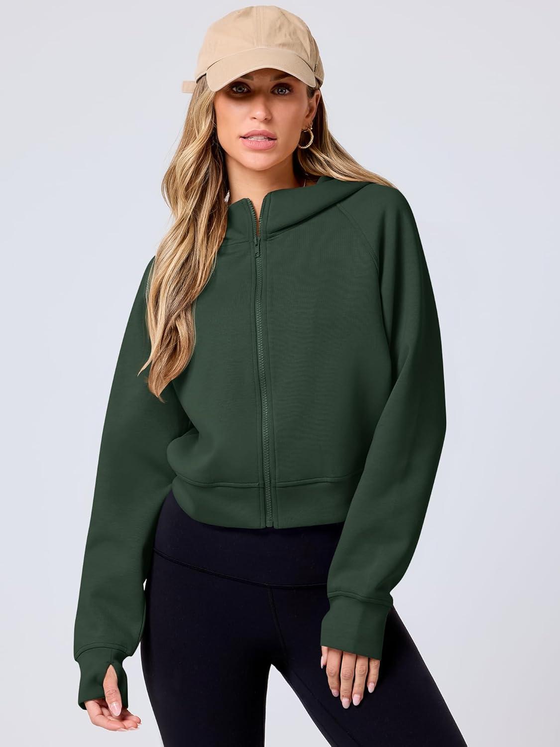 imageANRABESS Womens Zip Up Hoodies Cropped Sweatshirts Fleece Jackets Fall Outfits Casual Hooded Y2k Tops Winter Clothes 2025Dark Green