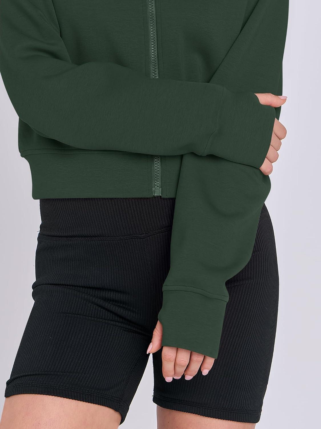 imageANRABESS Womens Zip Up Hoodies Cropped Sweatshirts Fleece Jackets Fall Outfits Casual Hooded Y2k Tops Winter Clothes 2025Dark Green